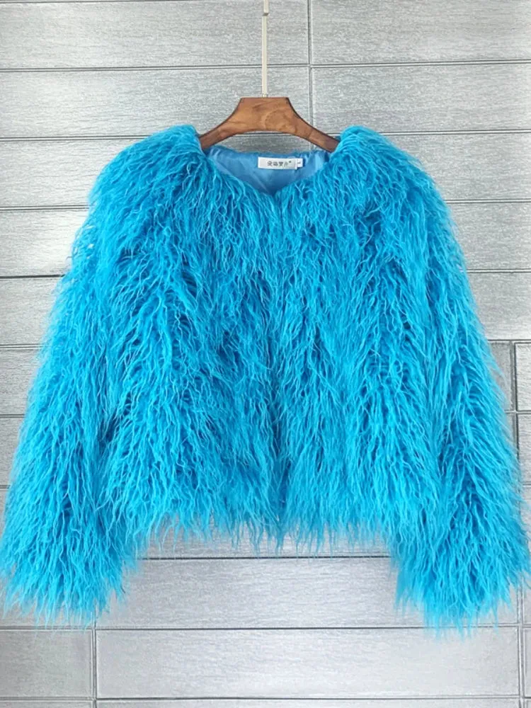 2025 Women Faux Fur Coat Autumn Winter High Quality Fluffy Short Coat Faux Fur Jacket