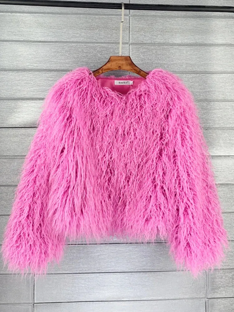 2025 Women Faux Fur Coat Autumn Winter High Quality Fluffy Short Coat Faux Fur Jacket