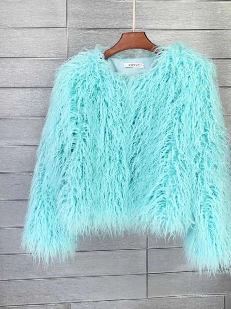 2025 Women Faux Fur Coat Autumn Winter High Quality Fluffy Short Coat Faux Fur Jacket