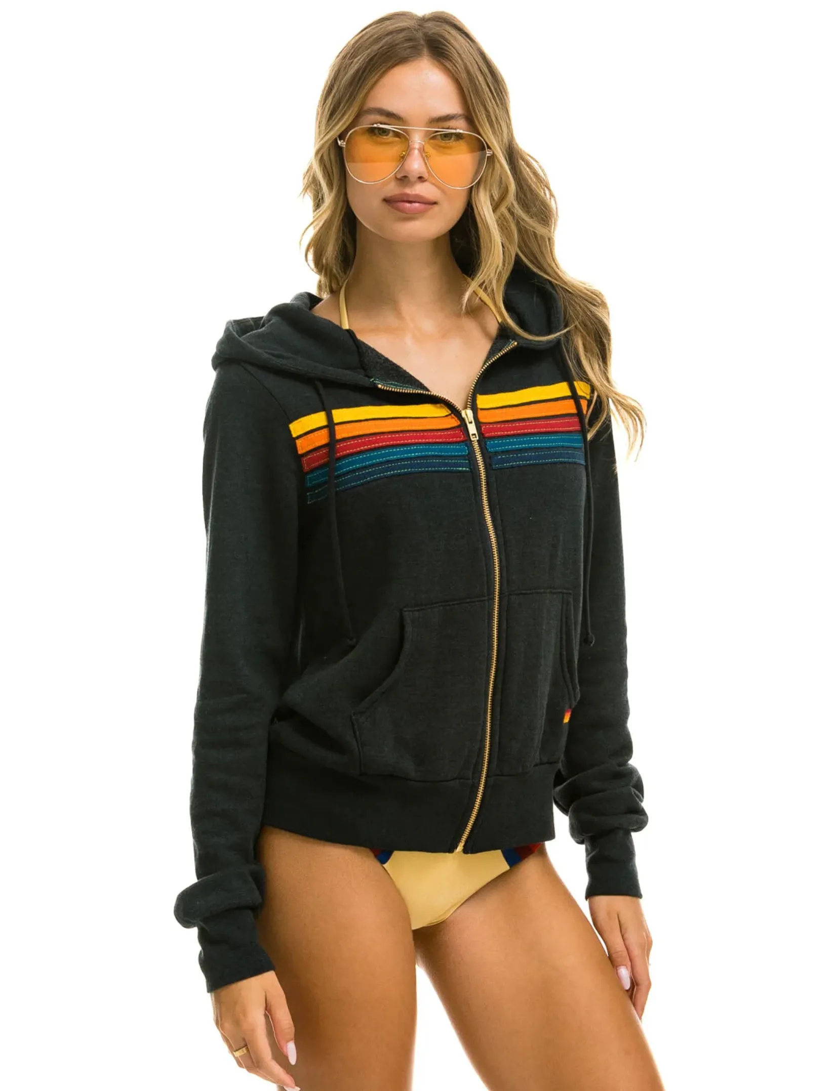 5 Stripe Zip Hoodie, Charcoal Multi