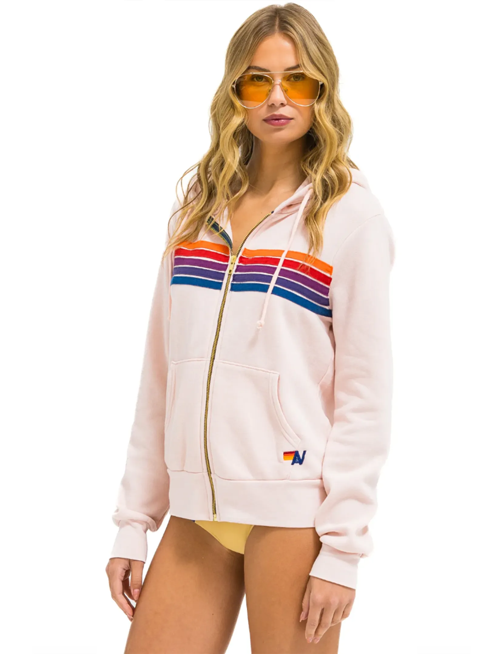 5 Stripe Zip Hoodie, Light Pink/Purple Orange