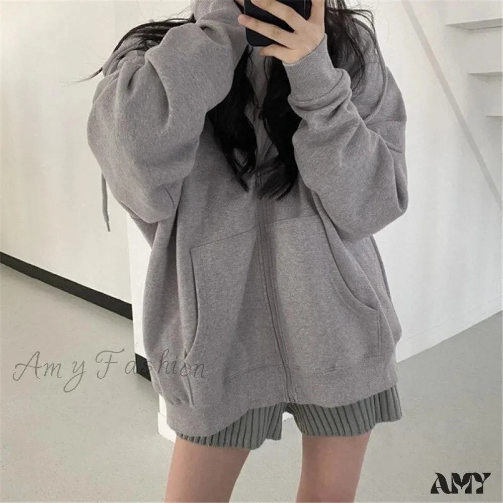 Amy Fashion - Letter Print Zip Up Hoodies