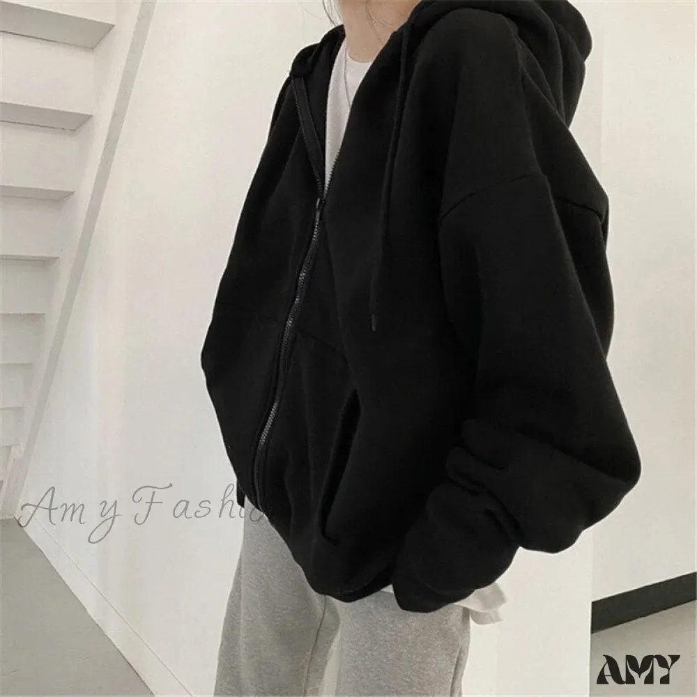 Amy Fashion - Letter Print Zip Up Hoodies