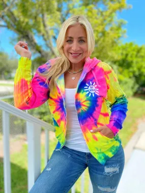 BE KIND ZIP UP HOODIE - NEON RAINBOW