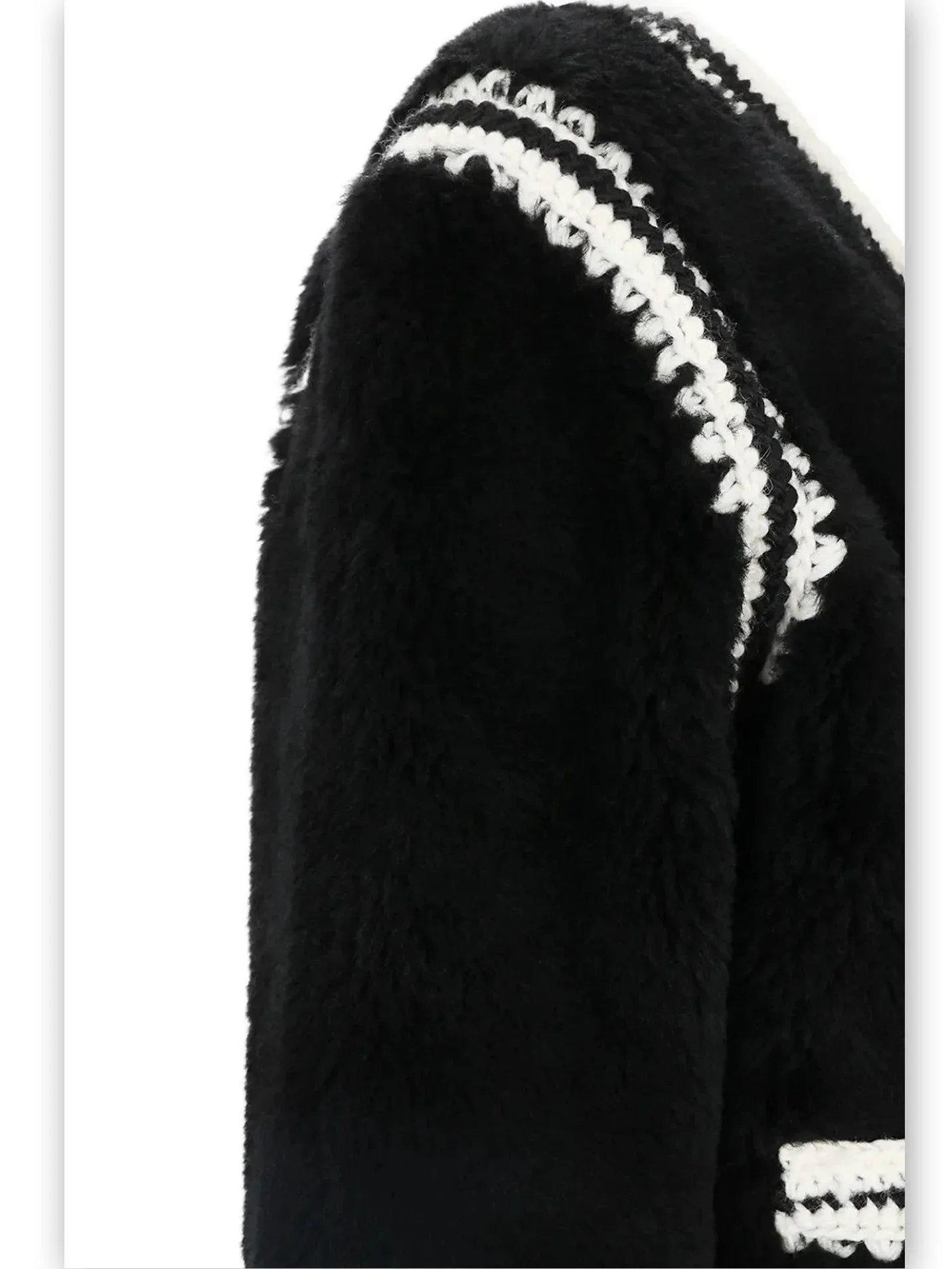 Bicolor Crochet Knit Faux-Fur Jacket