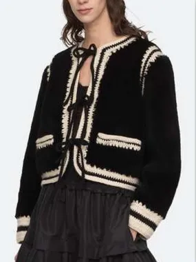 Bicolor Crochet Knit Faux-Fur Jacket