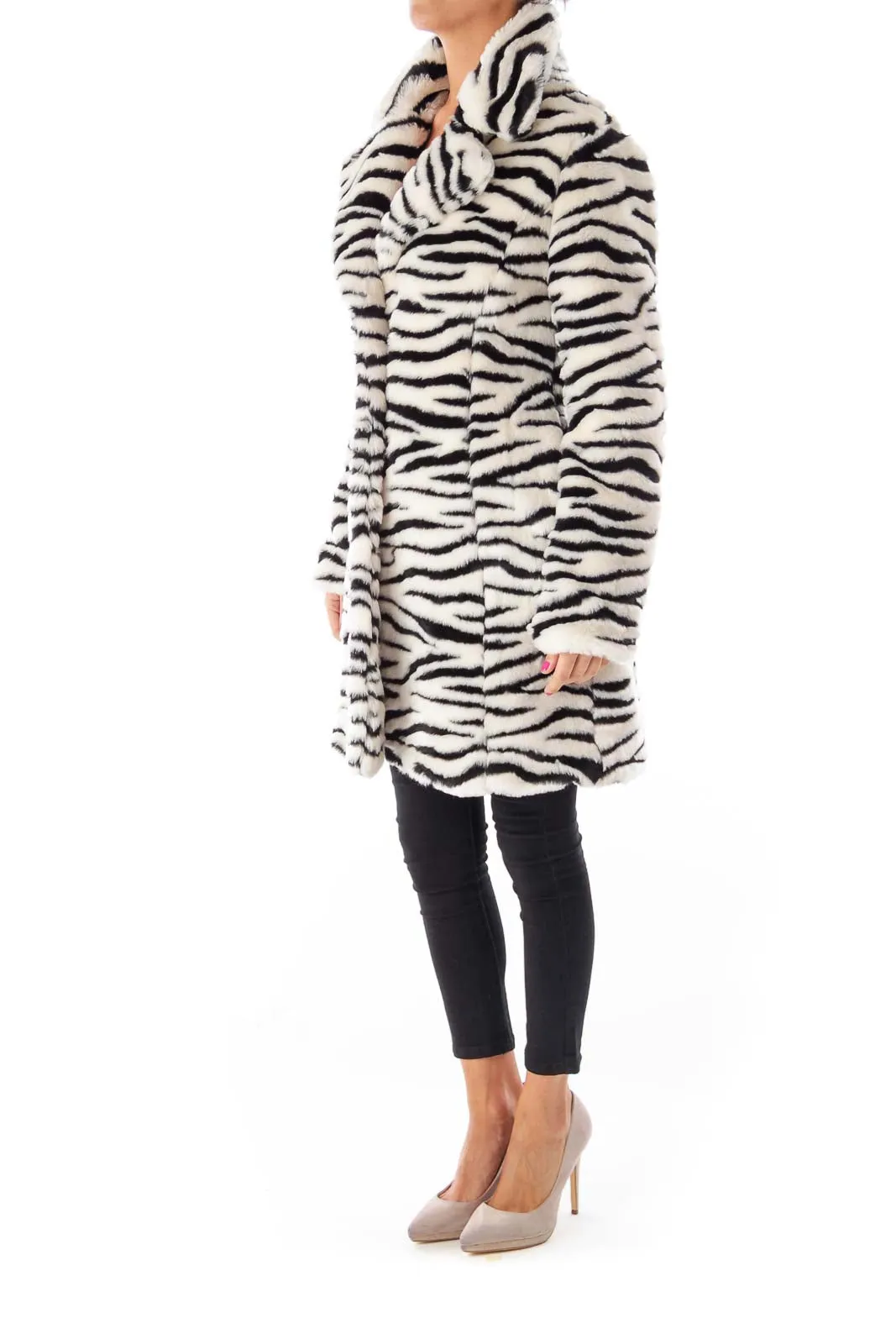 Black & White Zebra Faux Fur Coat