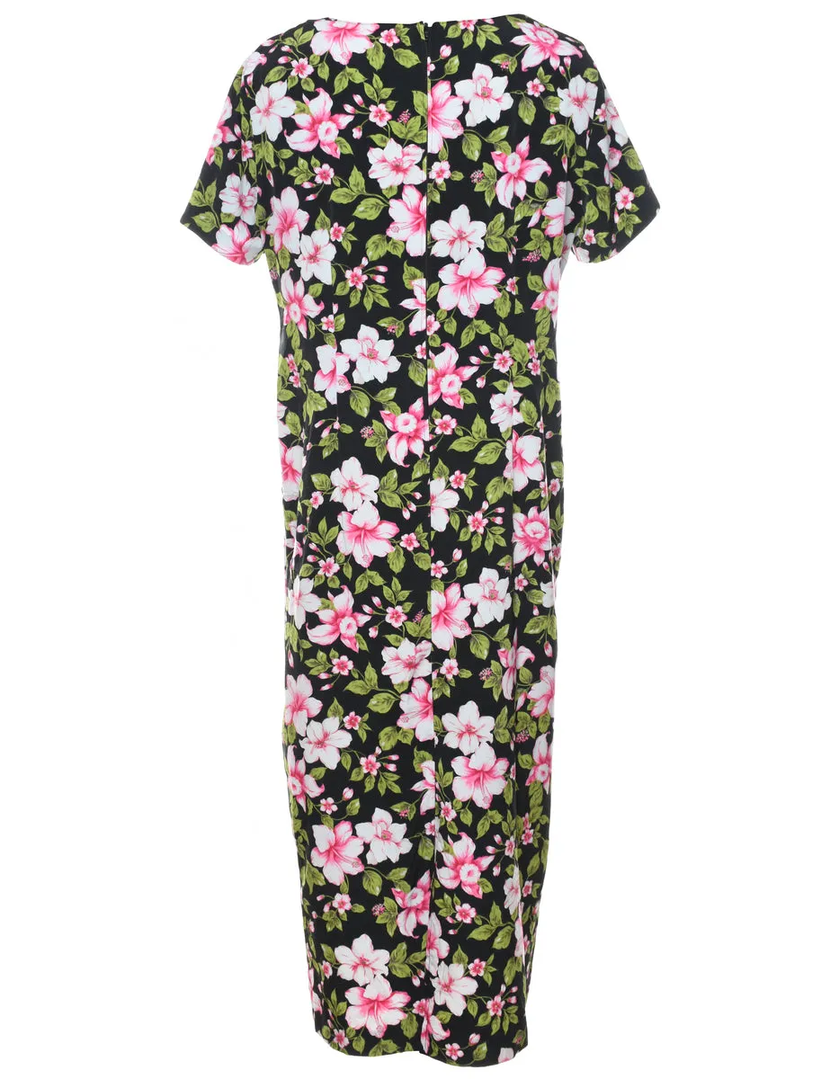 Black Floral Print Maxi Dress - L