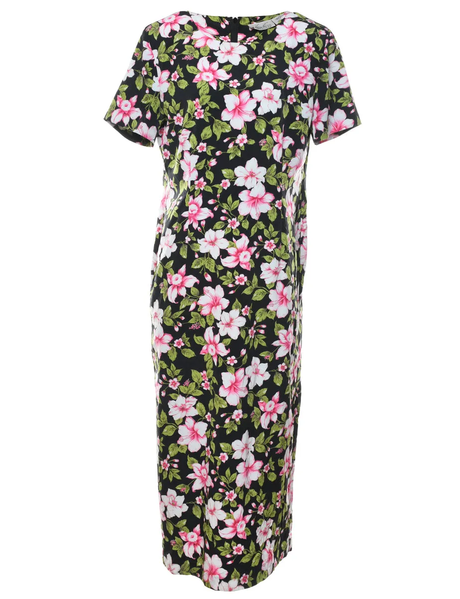 Black Floral Print Maxi Dress - L