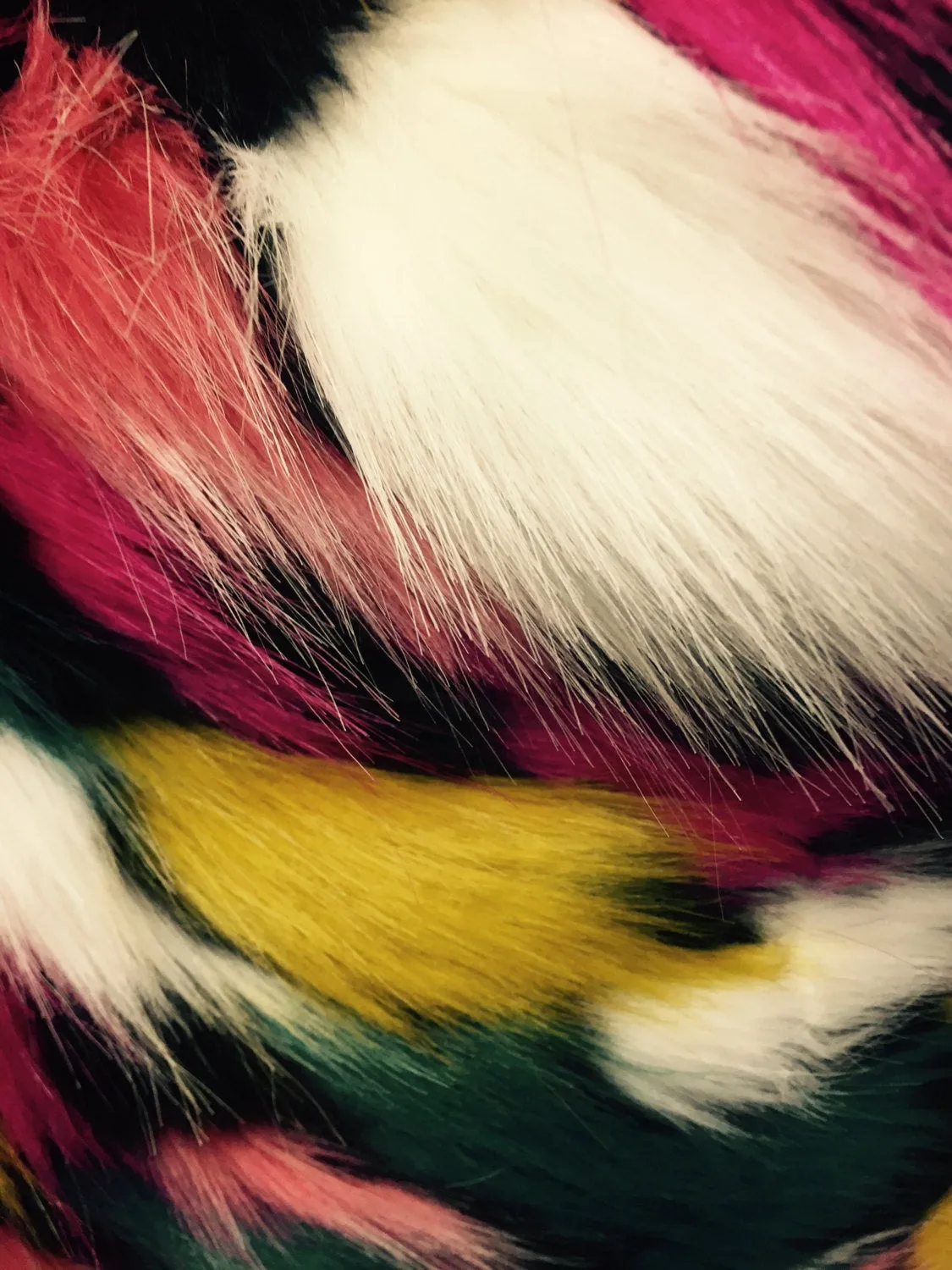 Black multi color jacquard faux fun fur-shaggyfun fur-super soft faux fun fur-sold by the yard.