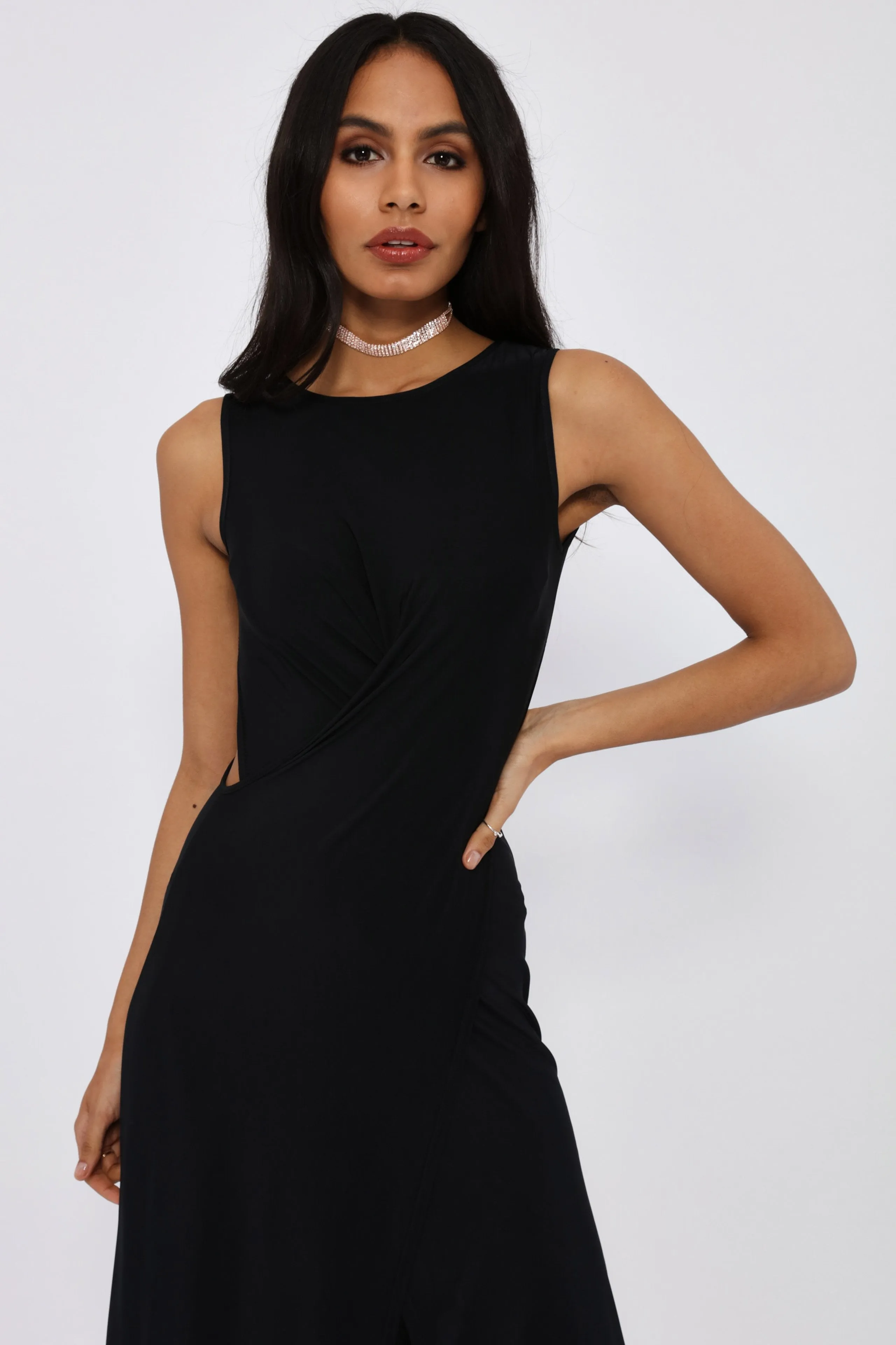 Black Overlap Wrap Maxi Dress