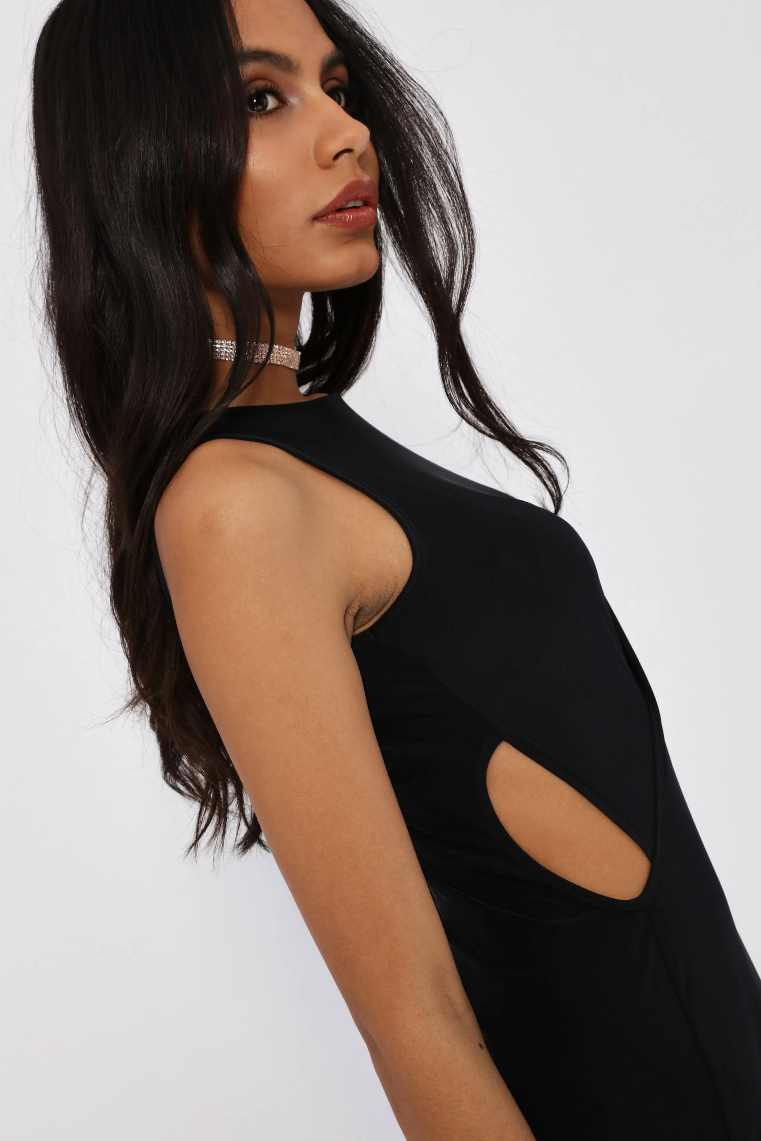 Black Overlap Wrap Maxi Dress