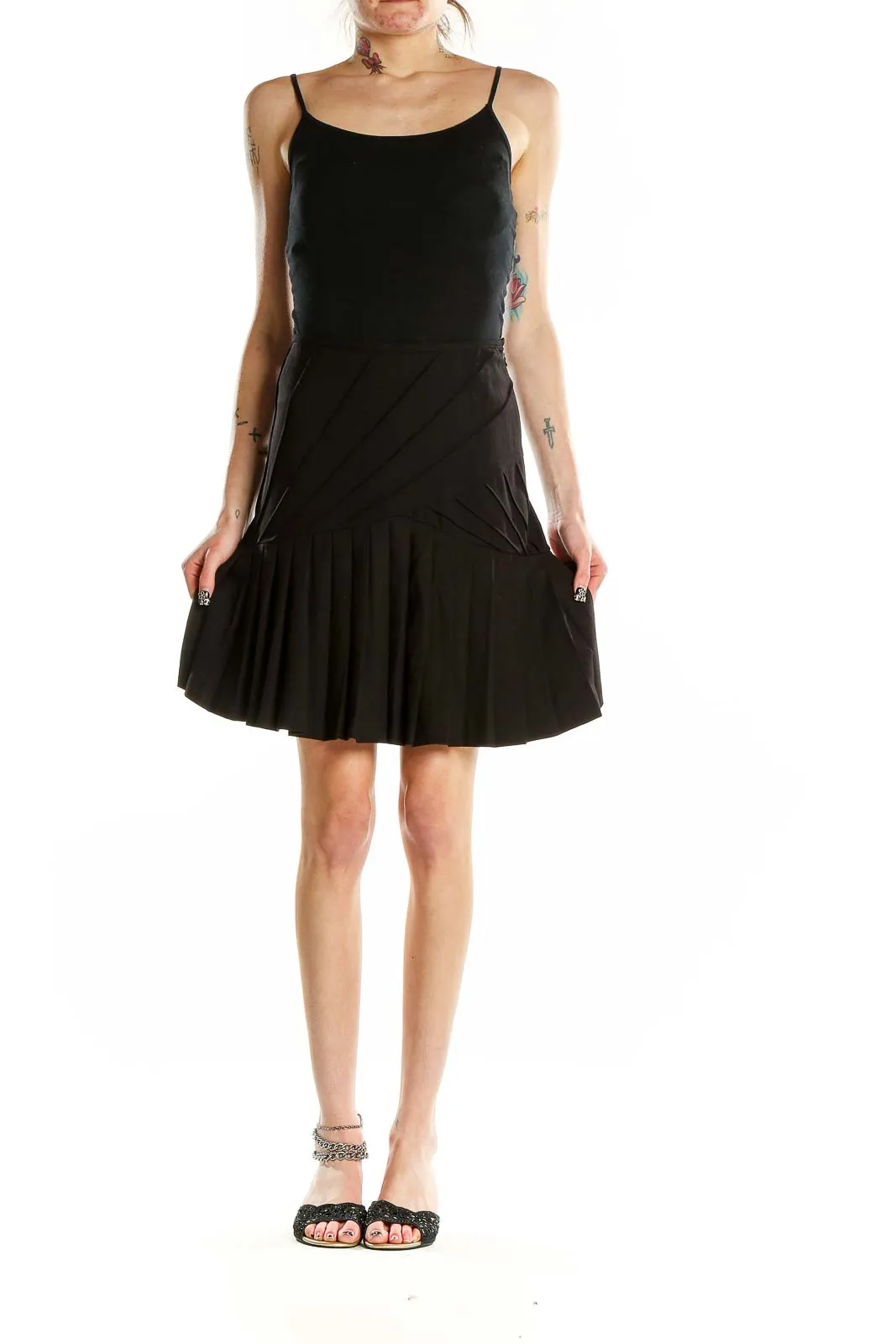 Black Pleated A-Line Skirt