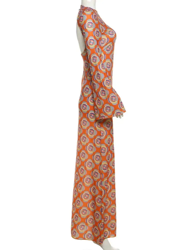 Color Burst Asymmetrical Print Maxi