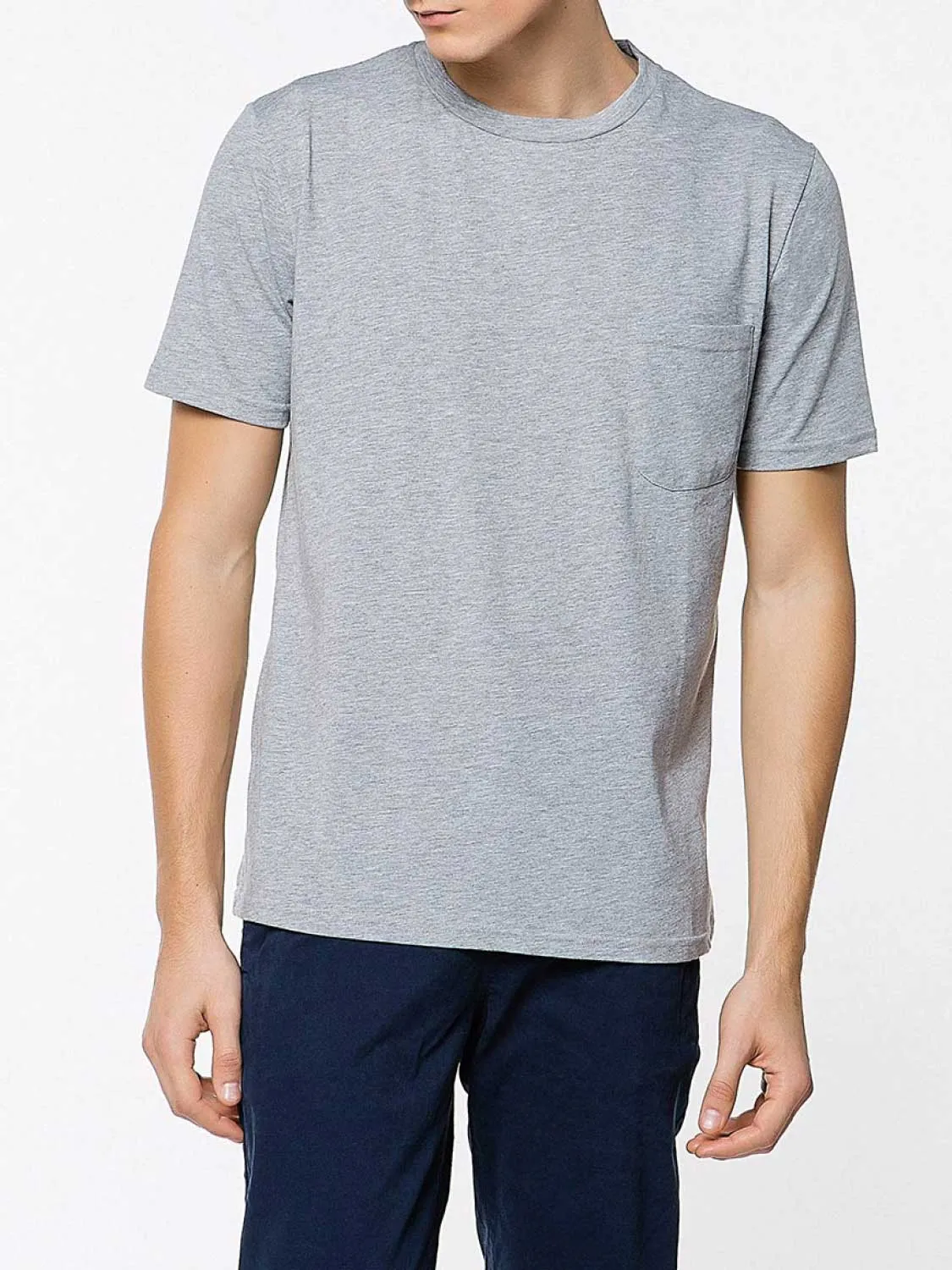 Crew Neck Regular Fit Organic Cotton Pocket T-shirt Melange Grey