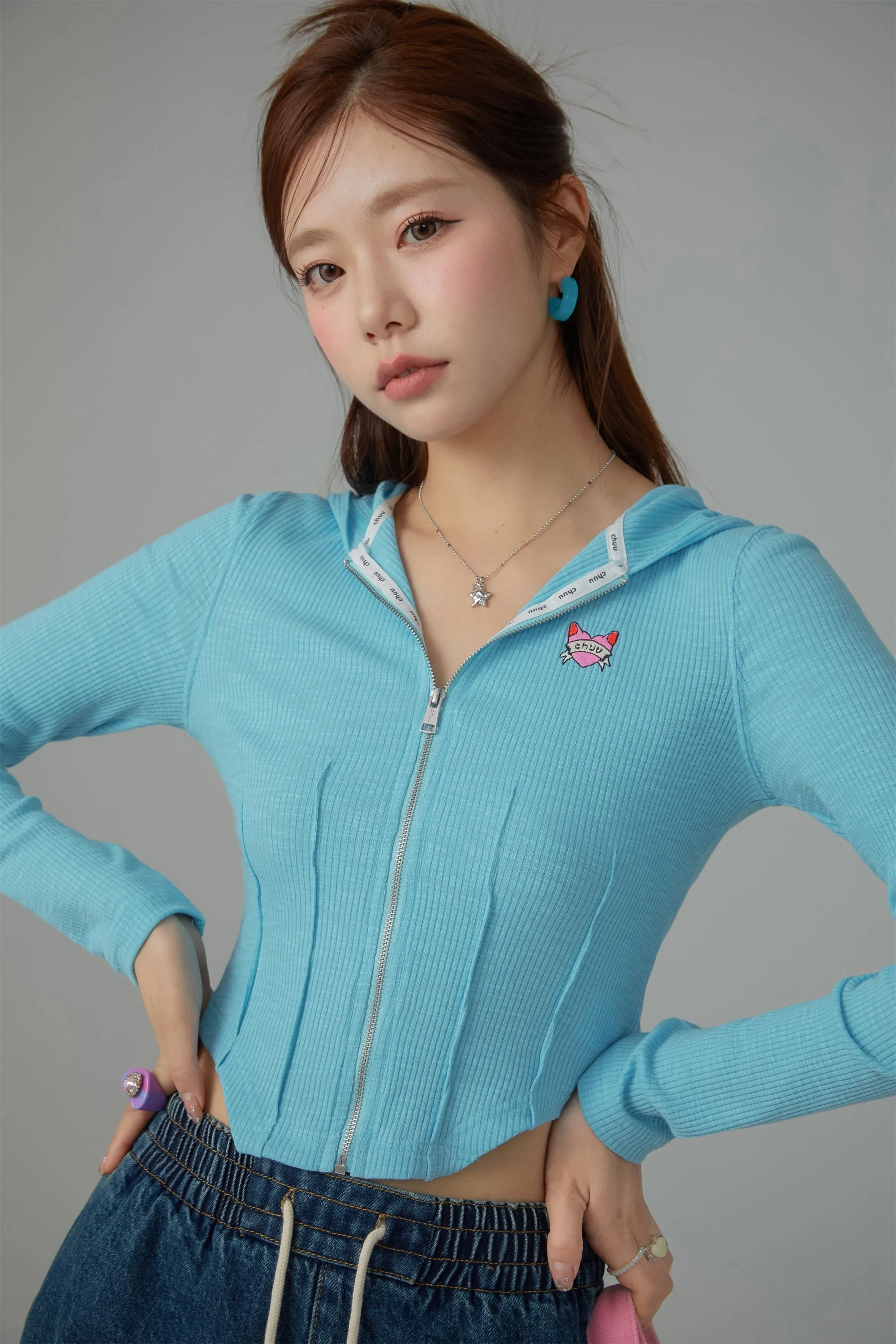 Cropped Corset Zip-Up Hoodie