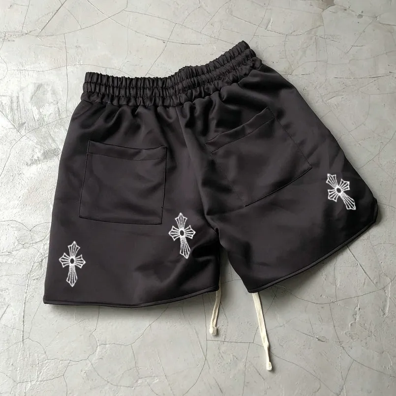 Cross-print street sports casual shorts