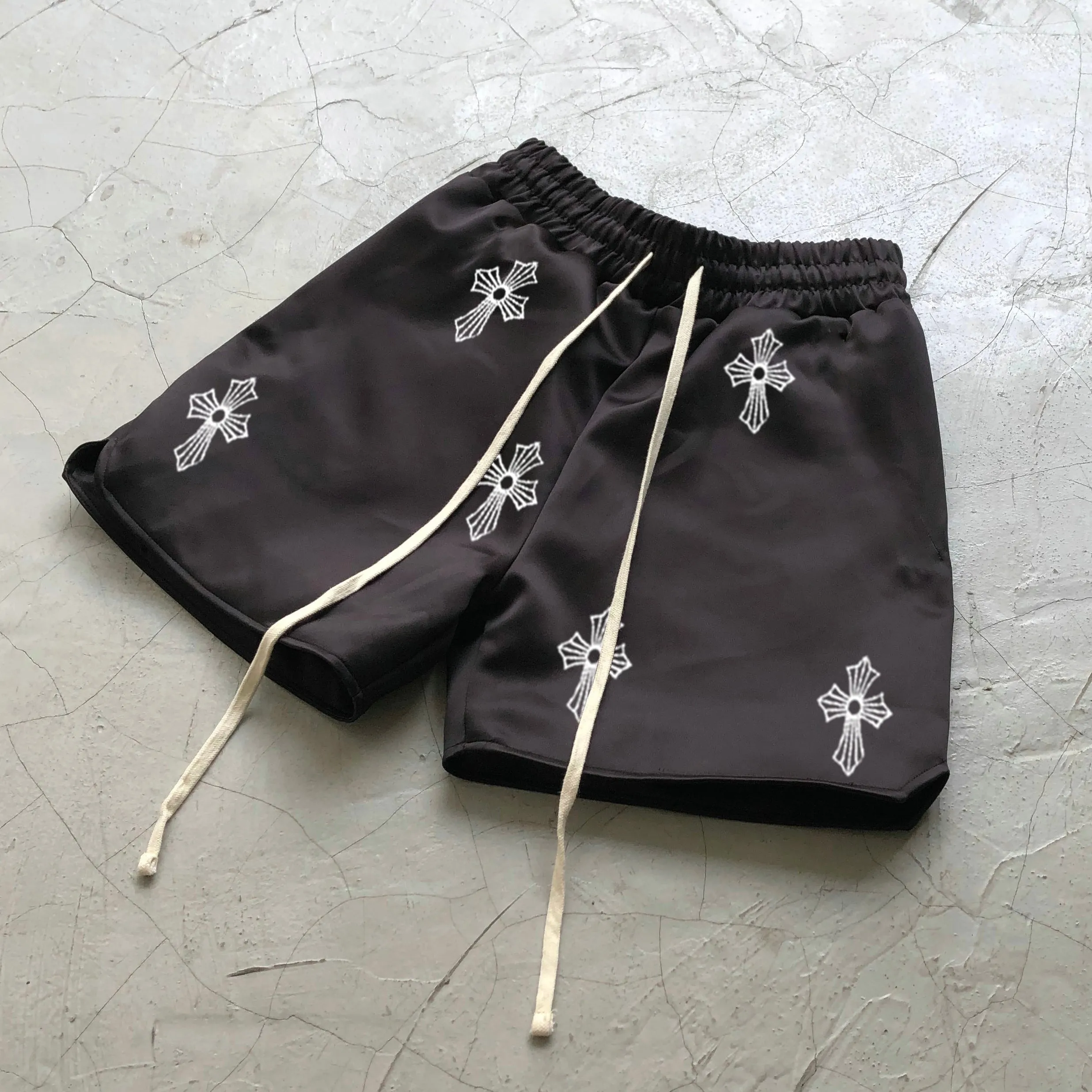 Cross-print street sports casual shorts