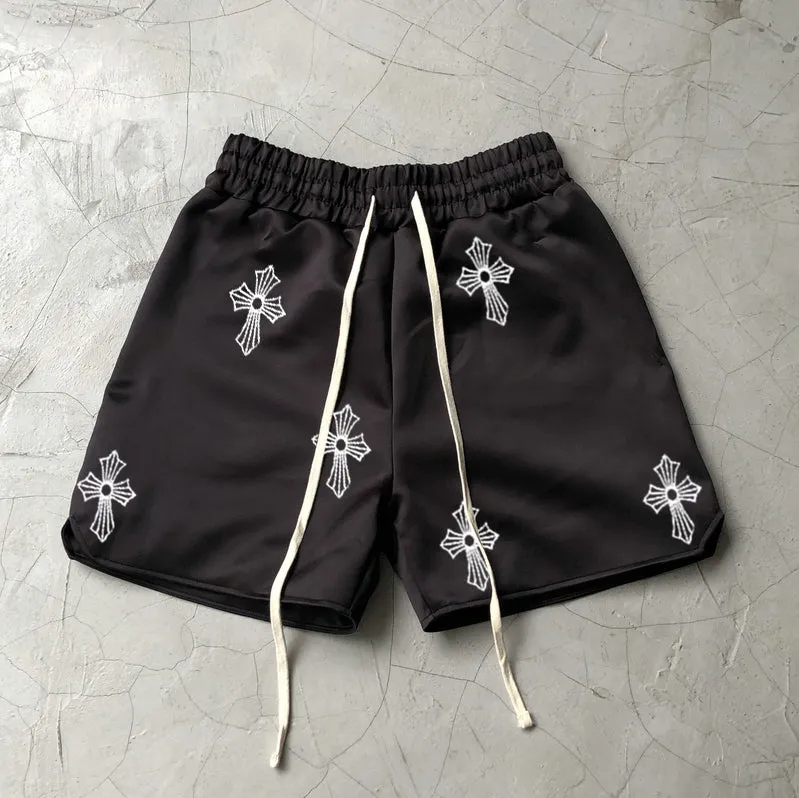 Cross-print street sports casual shorts