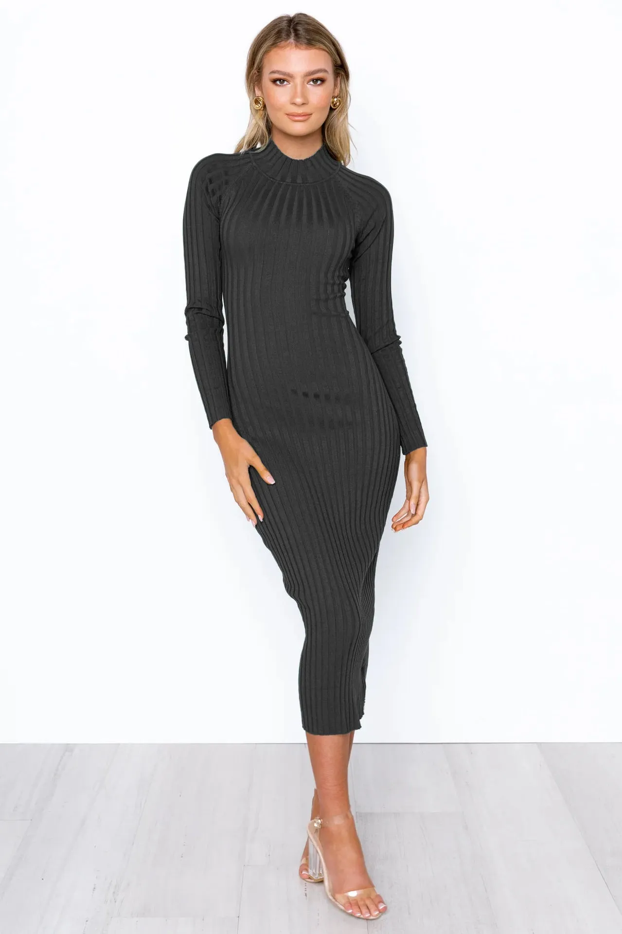 Elegant Pure Color Long Sleeve Hollow Out Maxi Dress