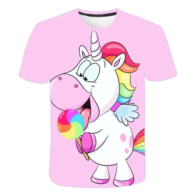 girls 3D unicorn Print T-shirts cute unicorno tshirt Girls NEW Summer Tees Top Clothing Children cartoon Clothes Casual xxx teen