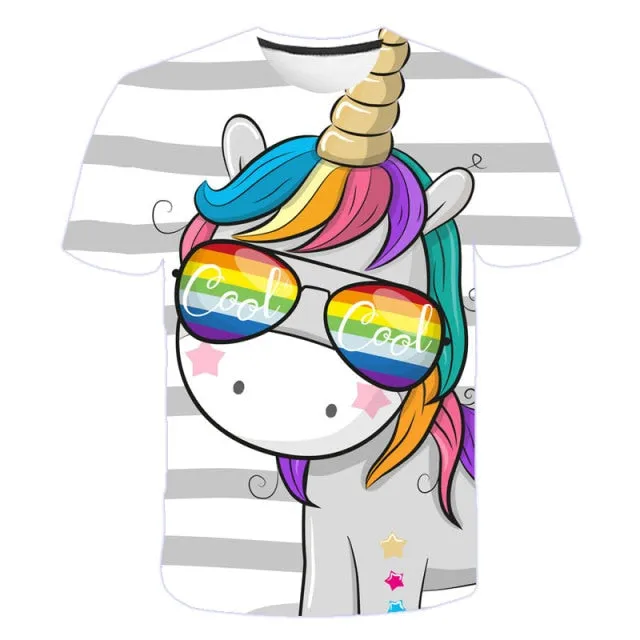 girls 3D unicorn Print T-shirts cute unicorno tshirt Girls NEW Summer Tees Top Clothing Children cartoon Clothes Casual xxx teen