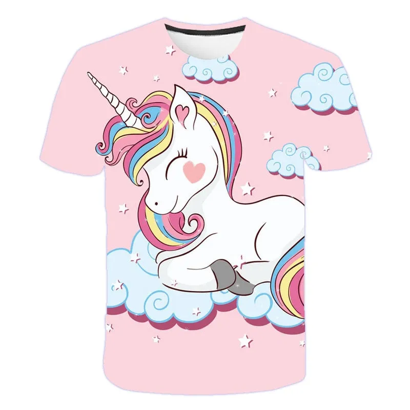 girls 3D unicorn Print T-shirts cute unicorno tshirt Girls NEW Summer Tees Top Clothing Children cartoon Clothes Casual xxx teen