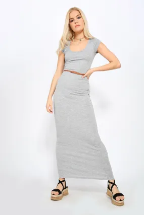 Grey Marl Cap Sleeve Belted Maxi Dress