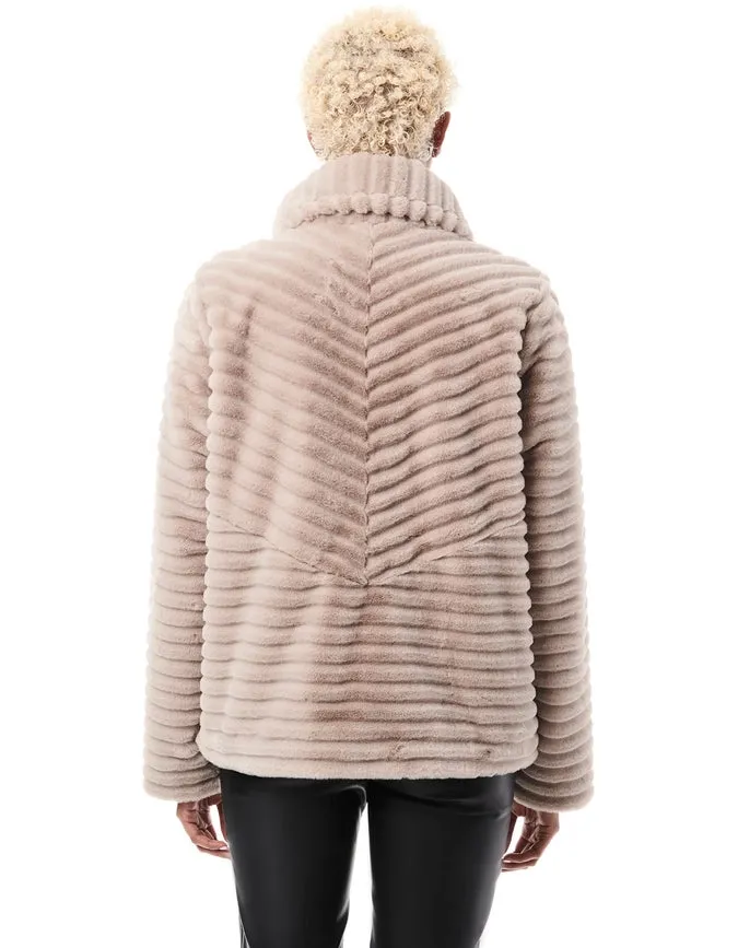 Grooved Faux Fur Jacket