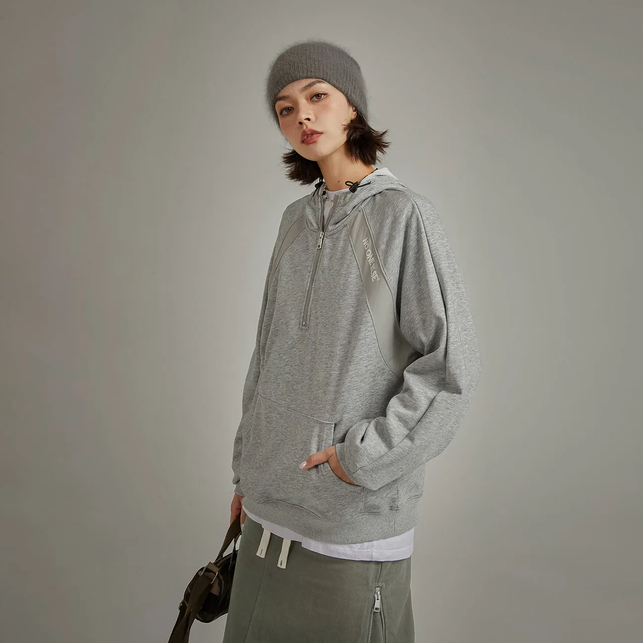 Half Zip-Up Boxy Hoodie