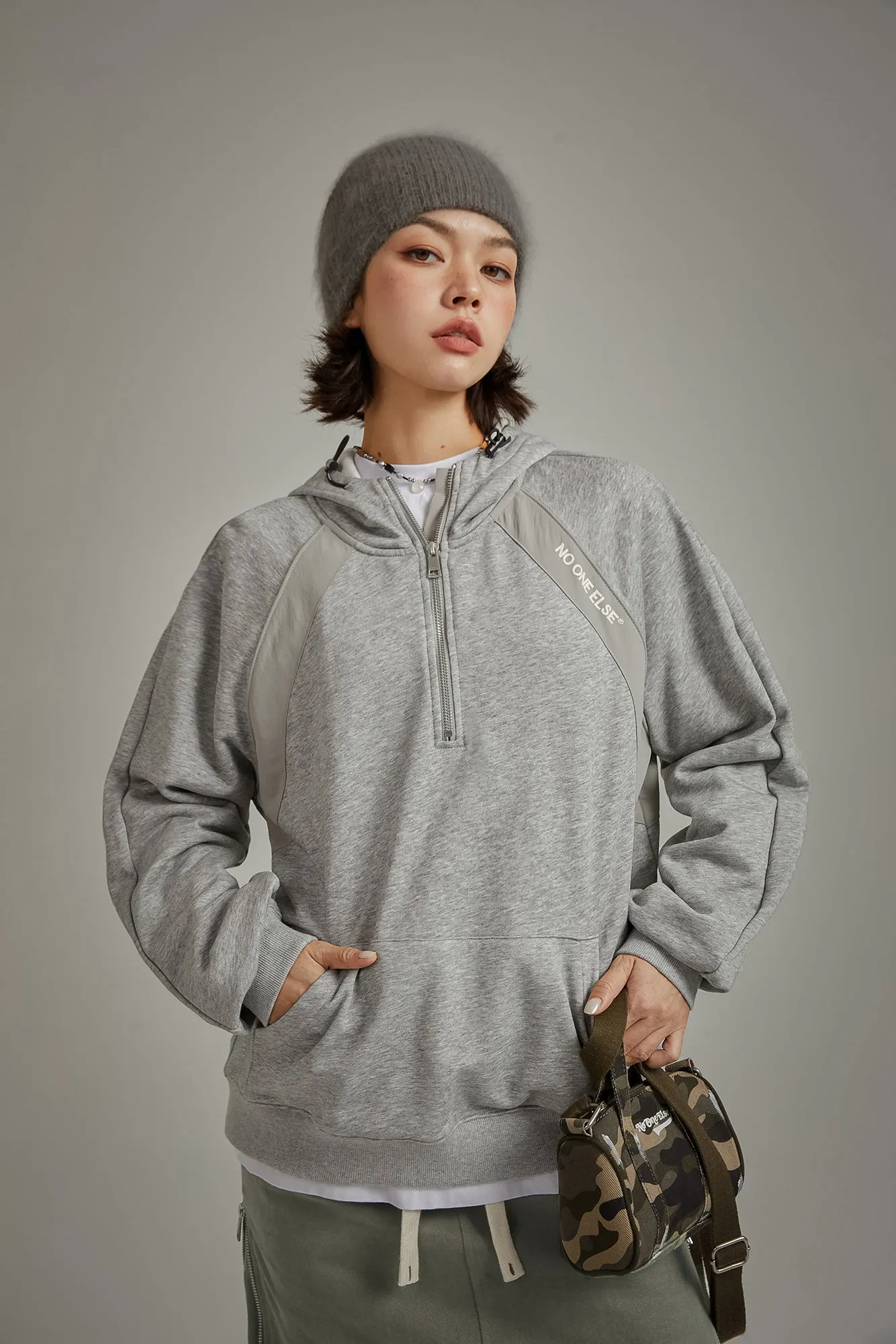 Half Zip-Up Boxy Hoodie