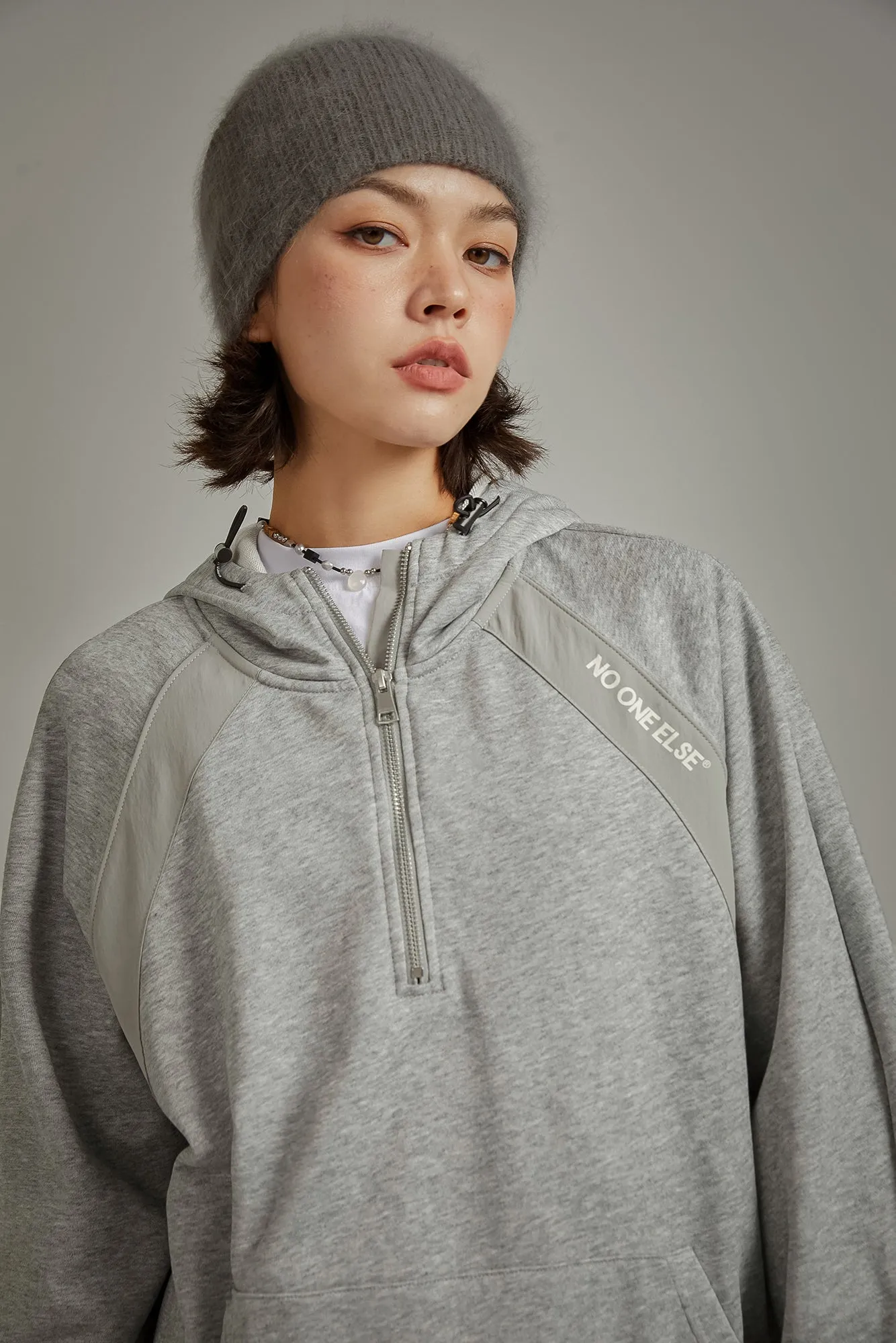 Half Zip-Up Boxy Hoodie