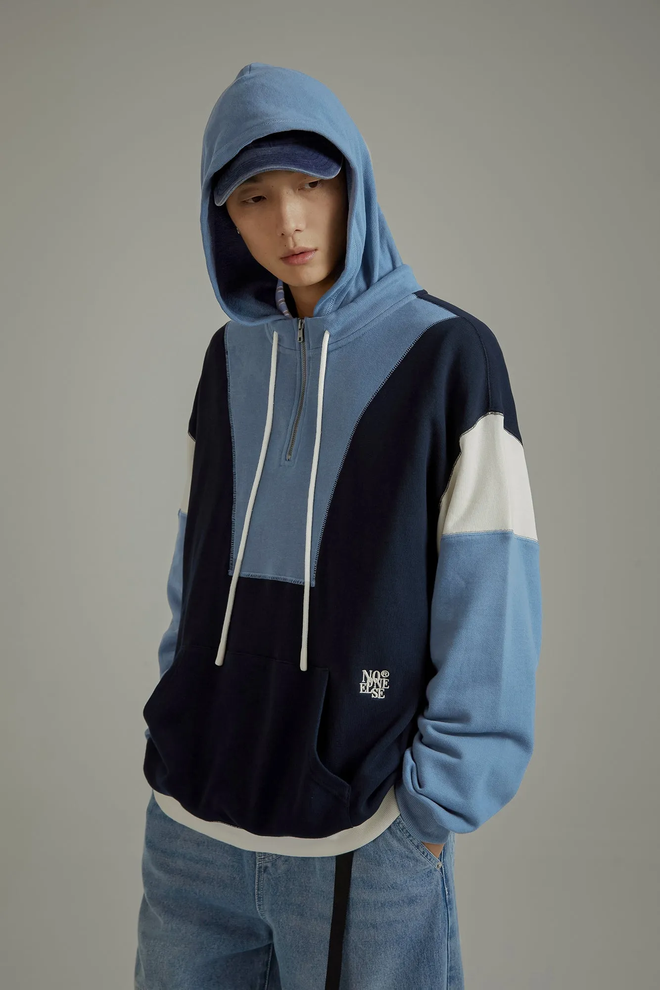 Half Zip-Up Color Hoodie