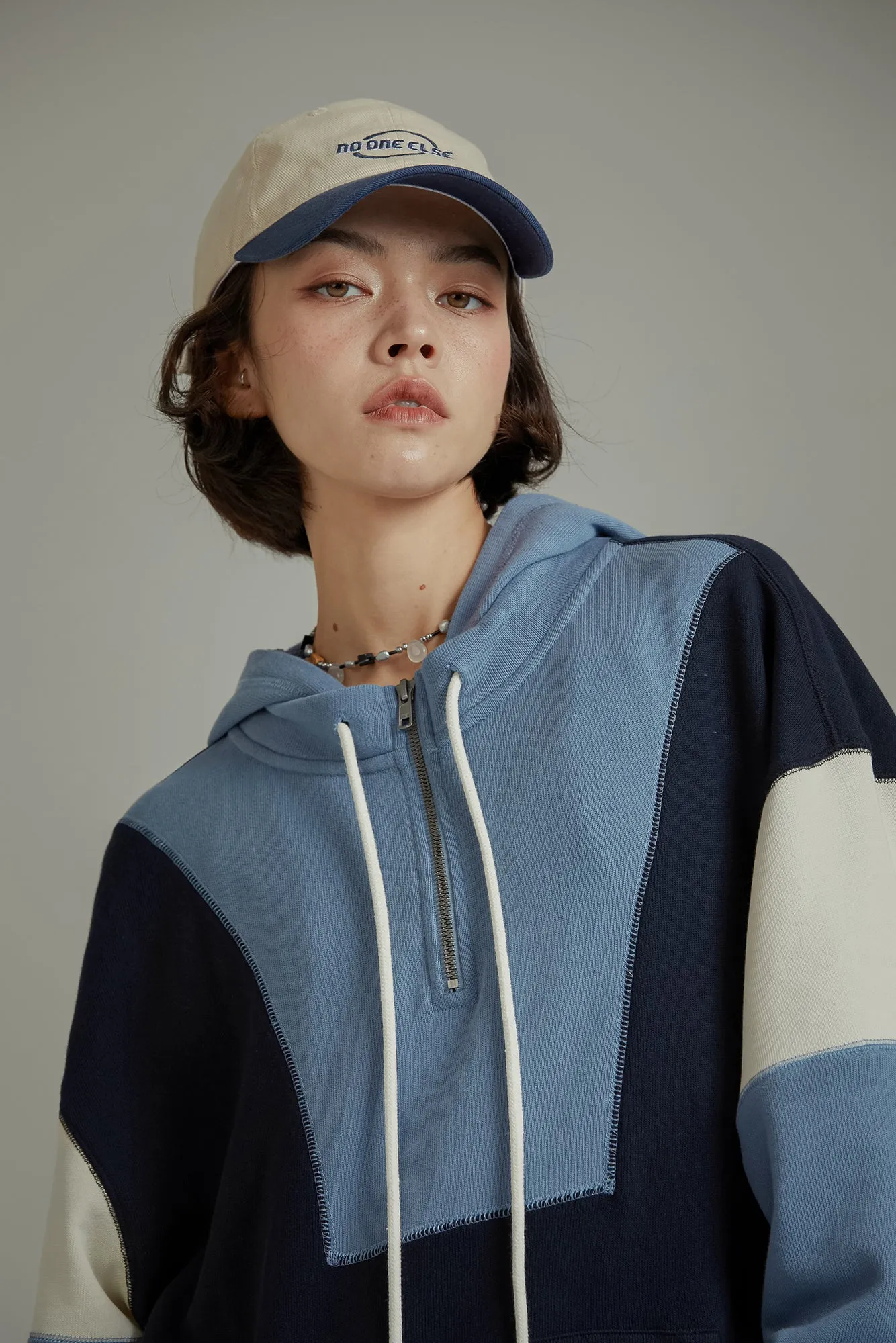 Half Zip-Up Color Hoodie