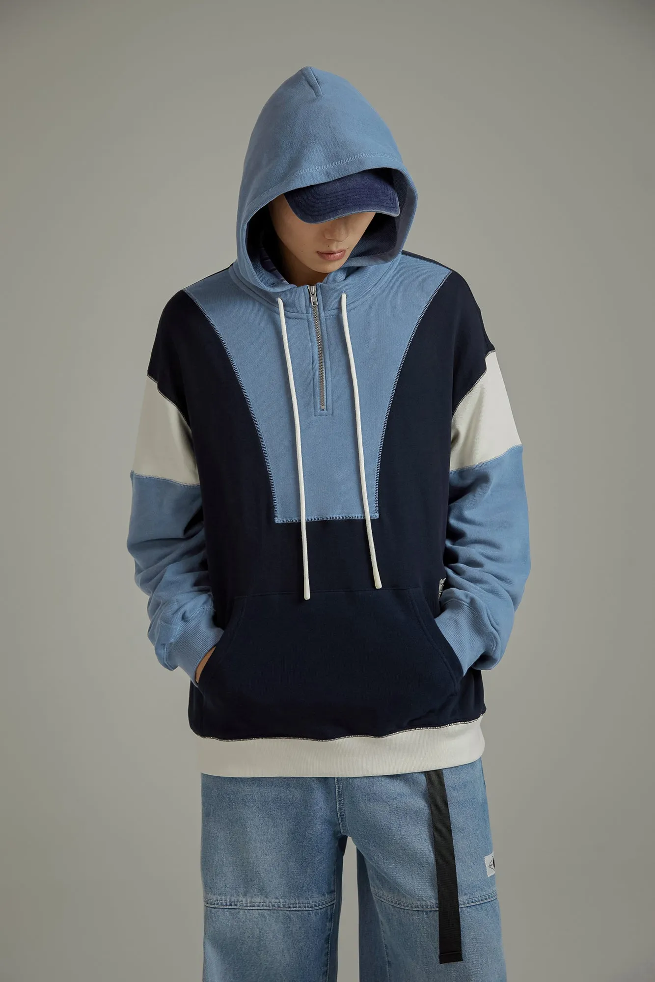 Half Zip-Up Color Hoodie