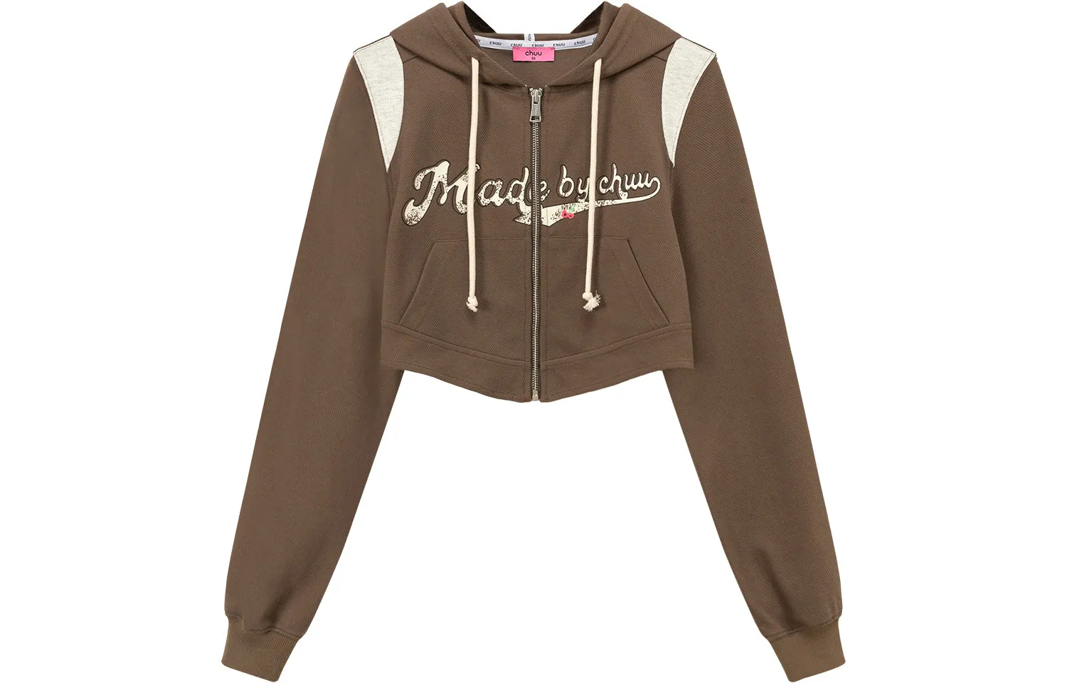 Lettering Cropped Sporty Zip-Up Hoodie