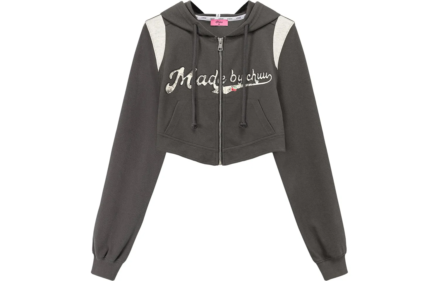 Lettering Cropped Sporty Zip-Up Hoodie