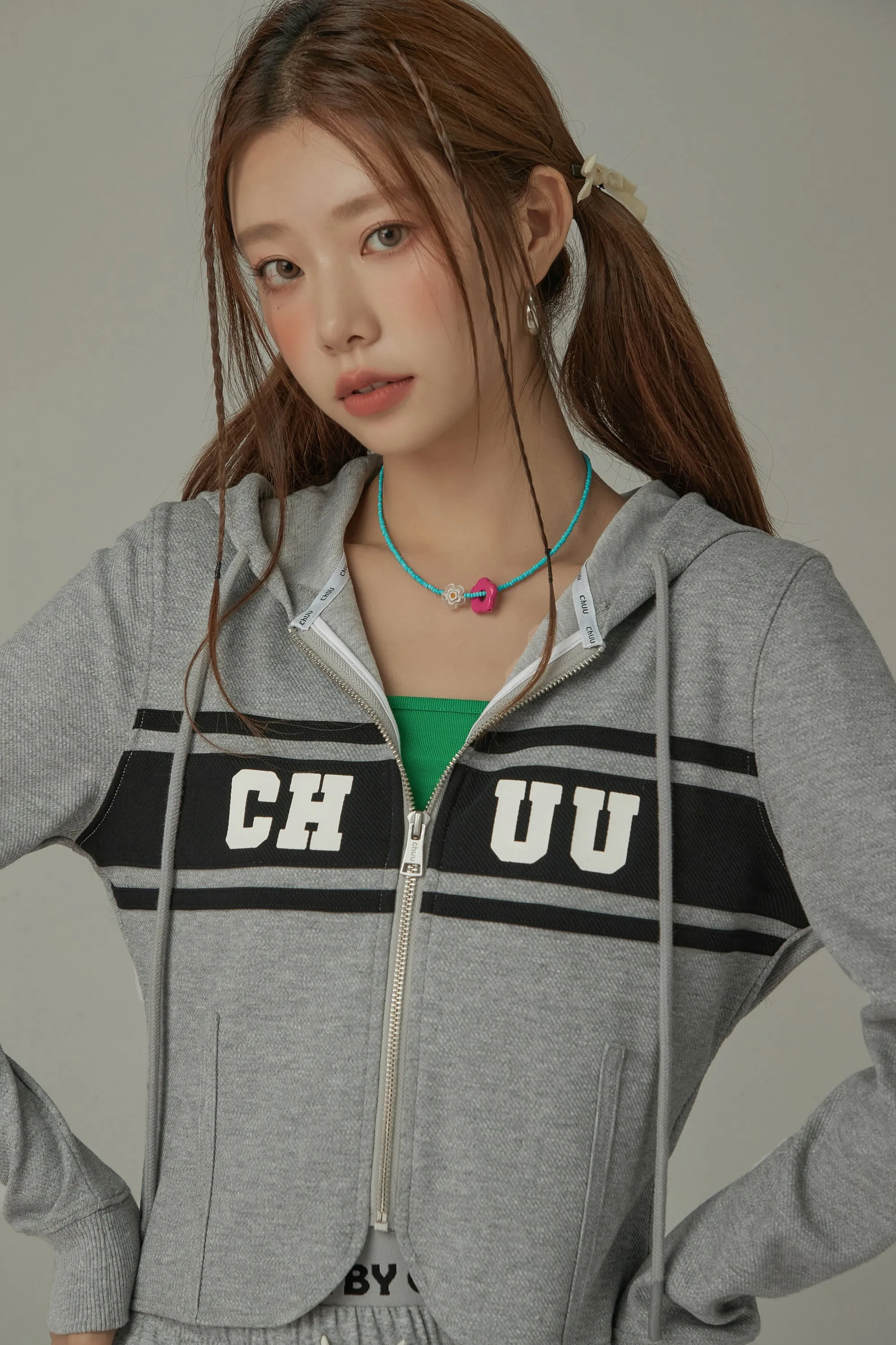 Logo Sporty Color Contrast Hooded Zip-Up