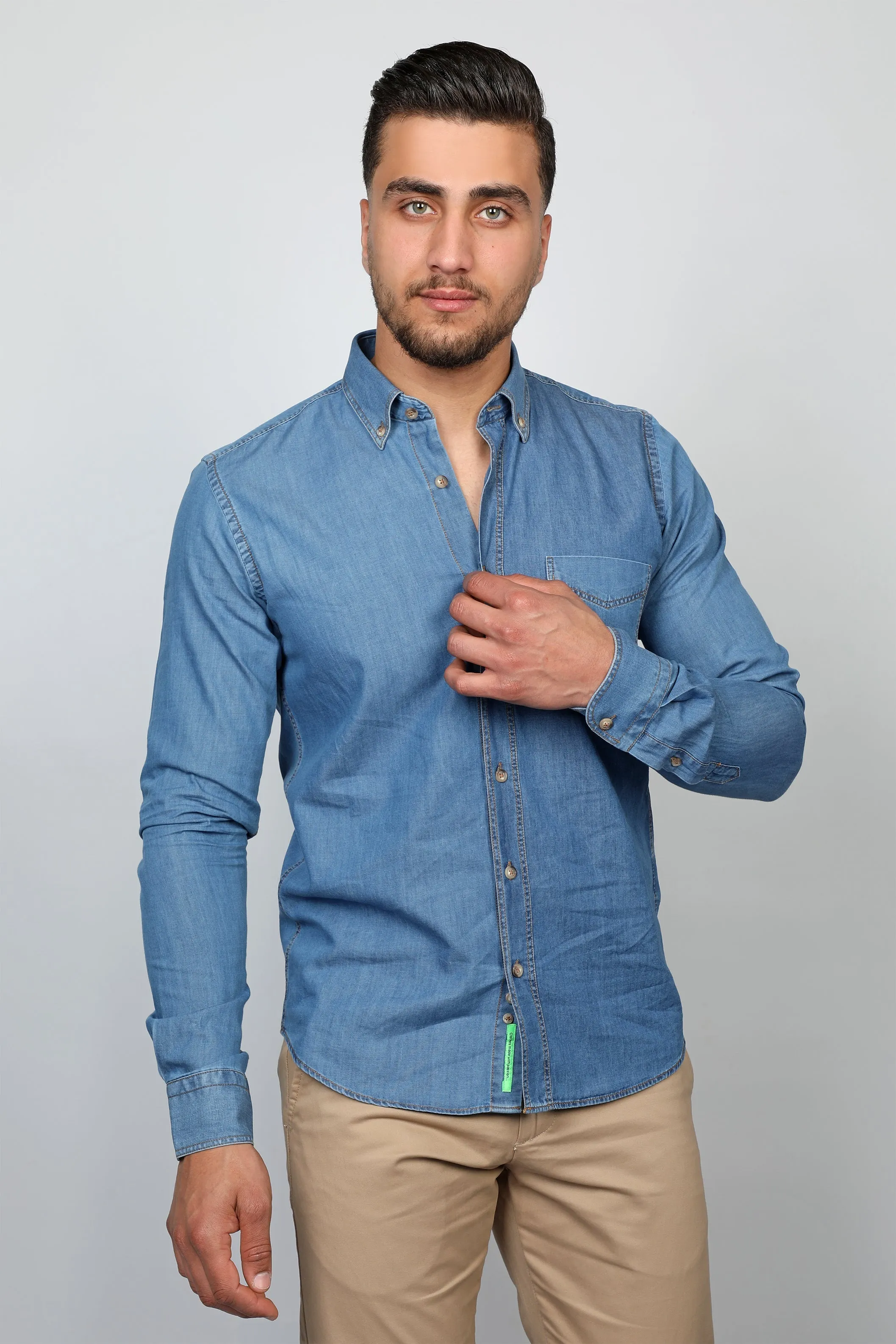 Long Sleeved Light Denim Blue Shirt