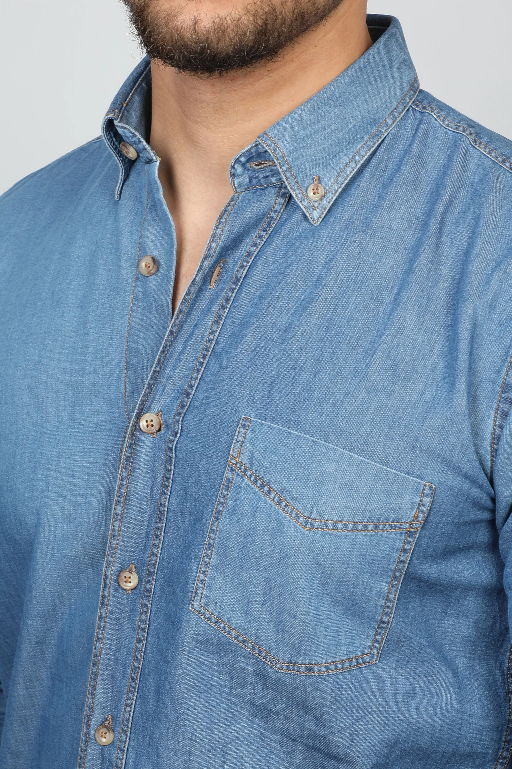 Long Sleeved Light Denim Blue Shirt