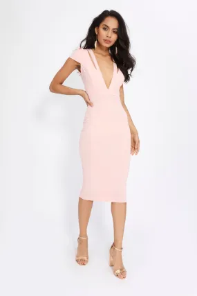 Nude Plunge Front Midi Bodycon Dress