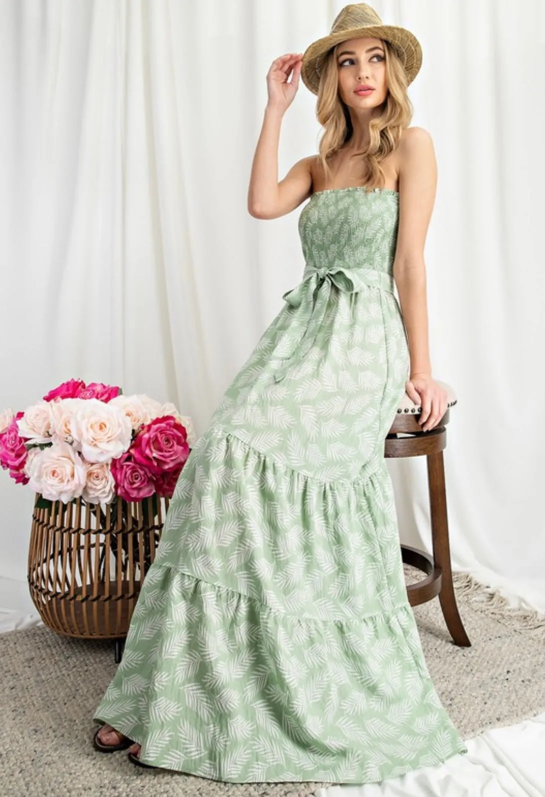 Off To The Tropics Tiered Maxi Dress: Sage