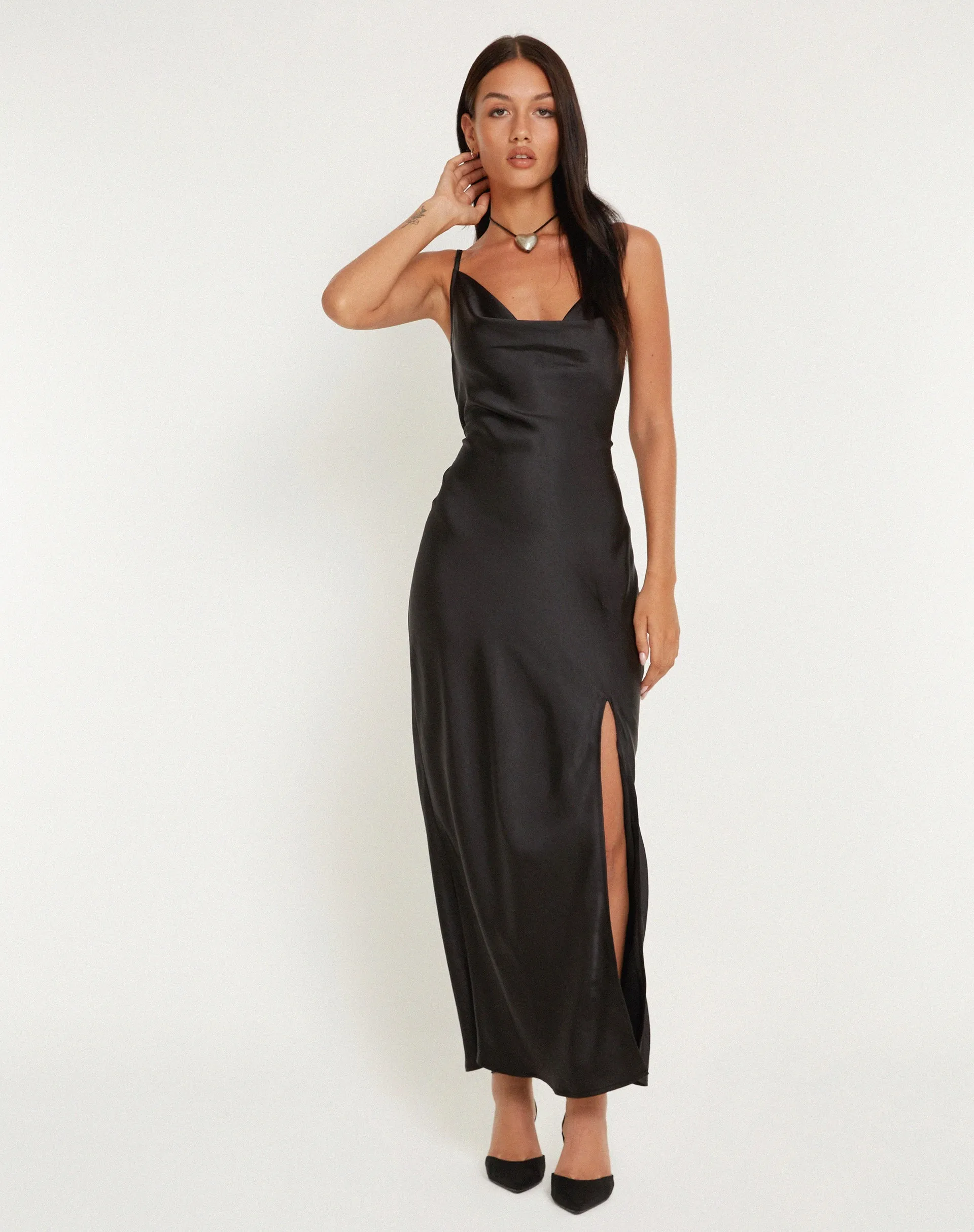 Padilla Maxi Dress in Satin Black