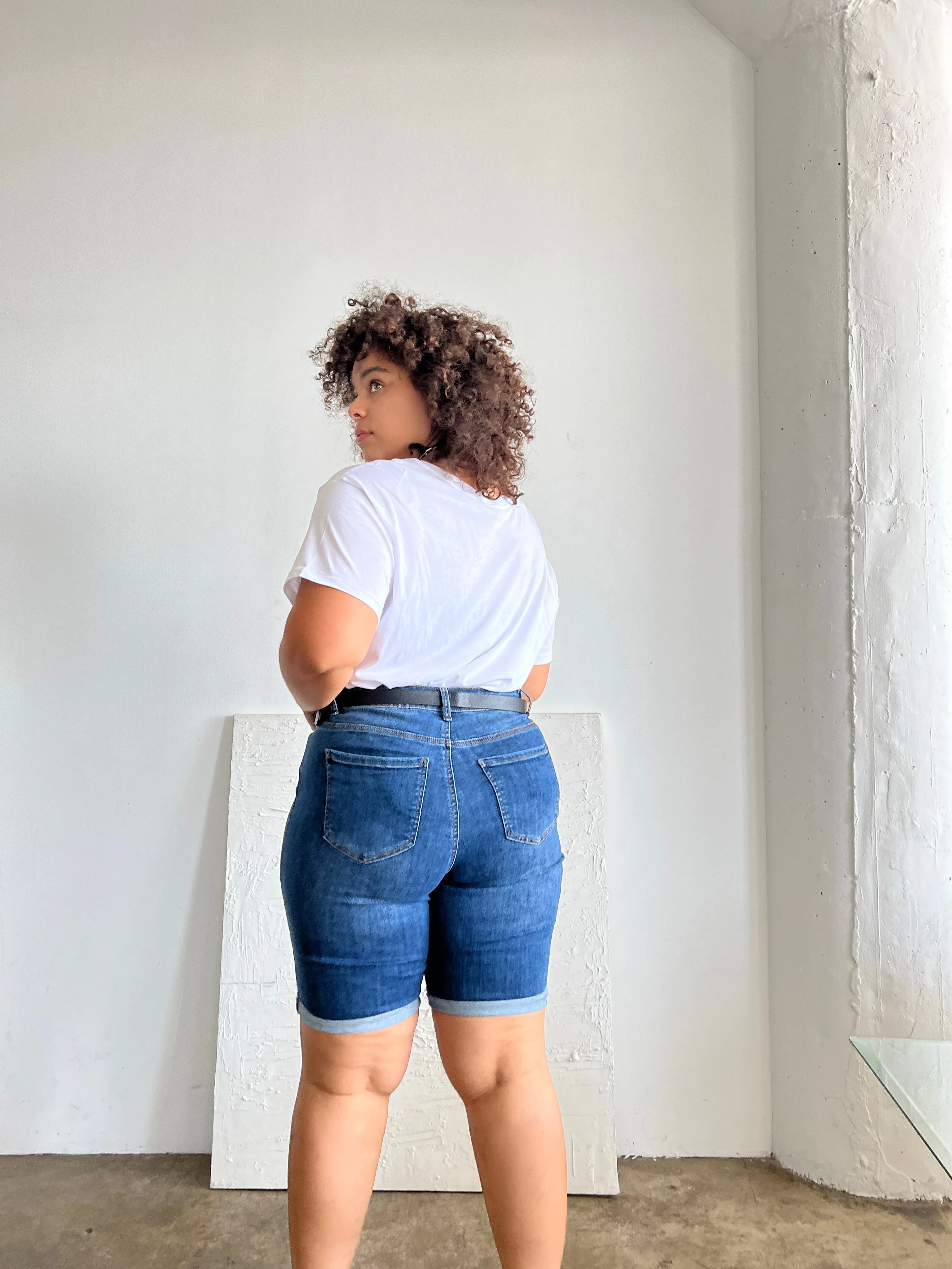 Plus Size Cuffed Bermuda Denim Shorts