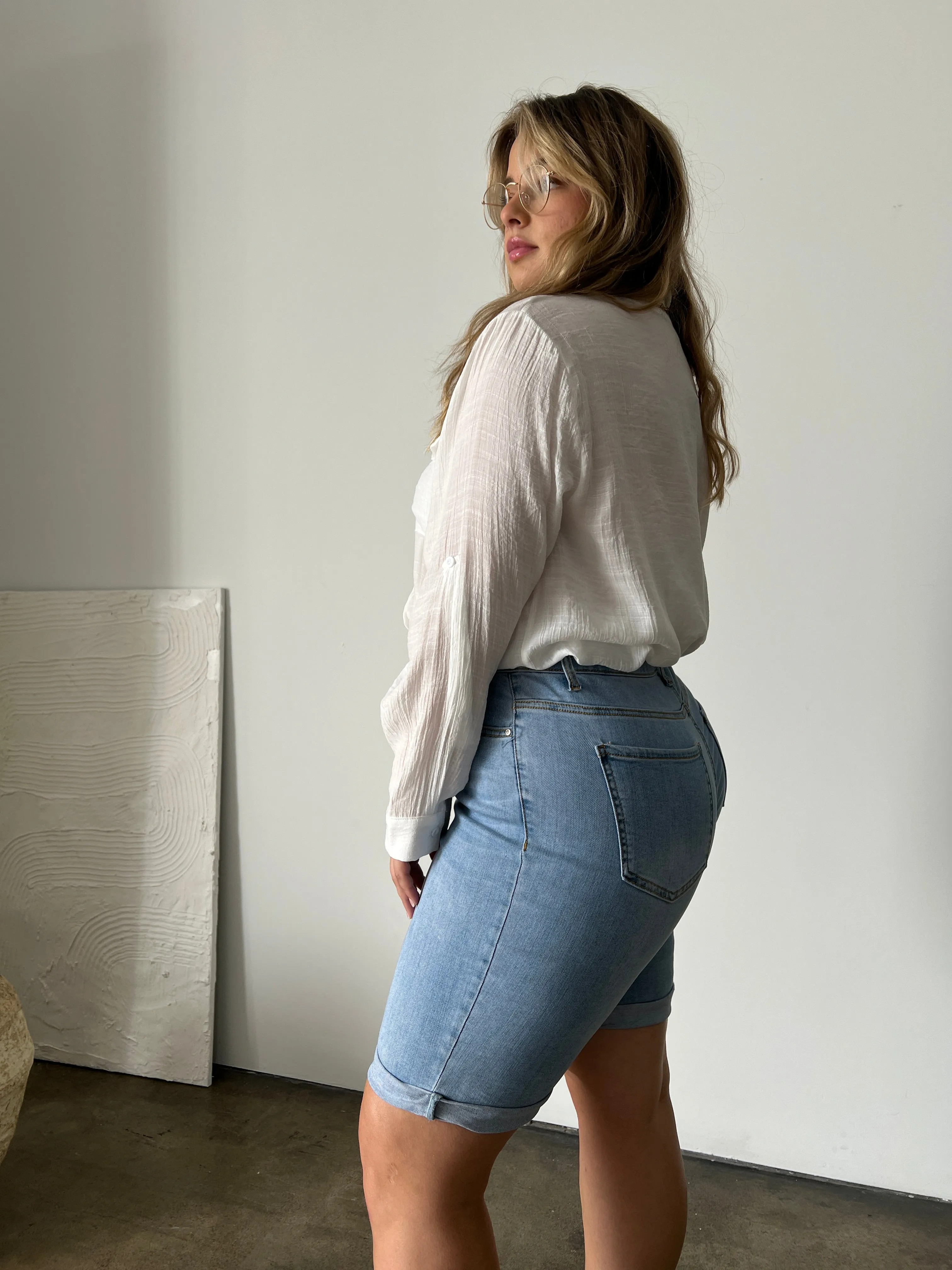 Plus Size Cuffed Bermuda Denim Shorts