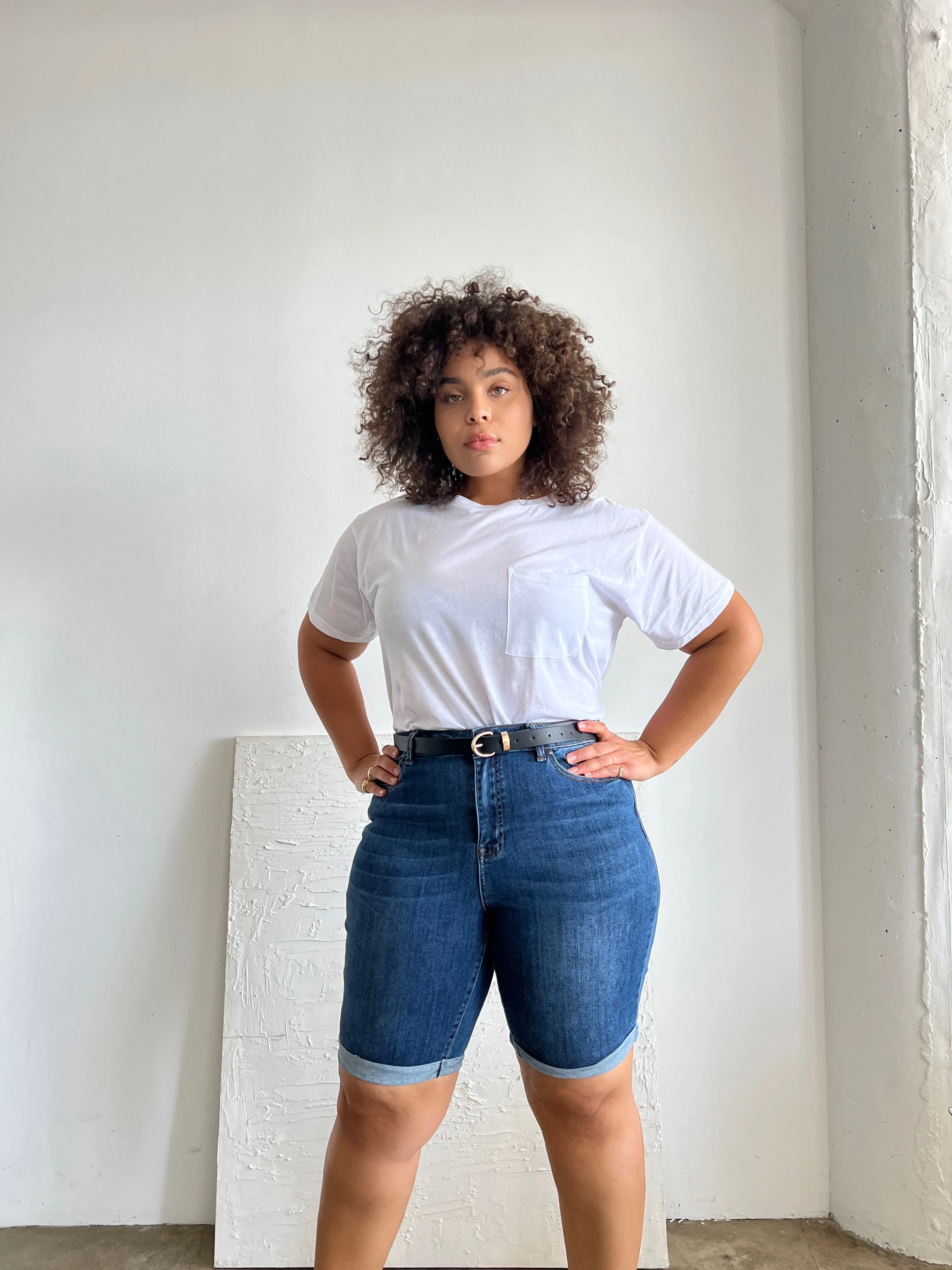 Plus Size Cuffed Bermuda Denim Shorts