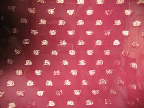 Polyester georgette fabric with metalic silver &amp; gold jacquard~dark Pink colour