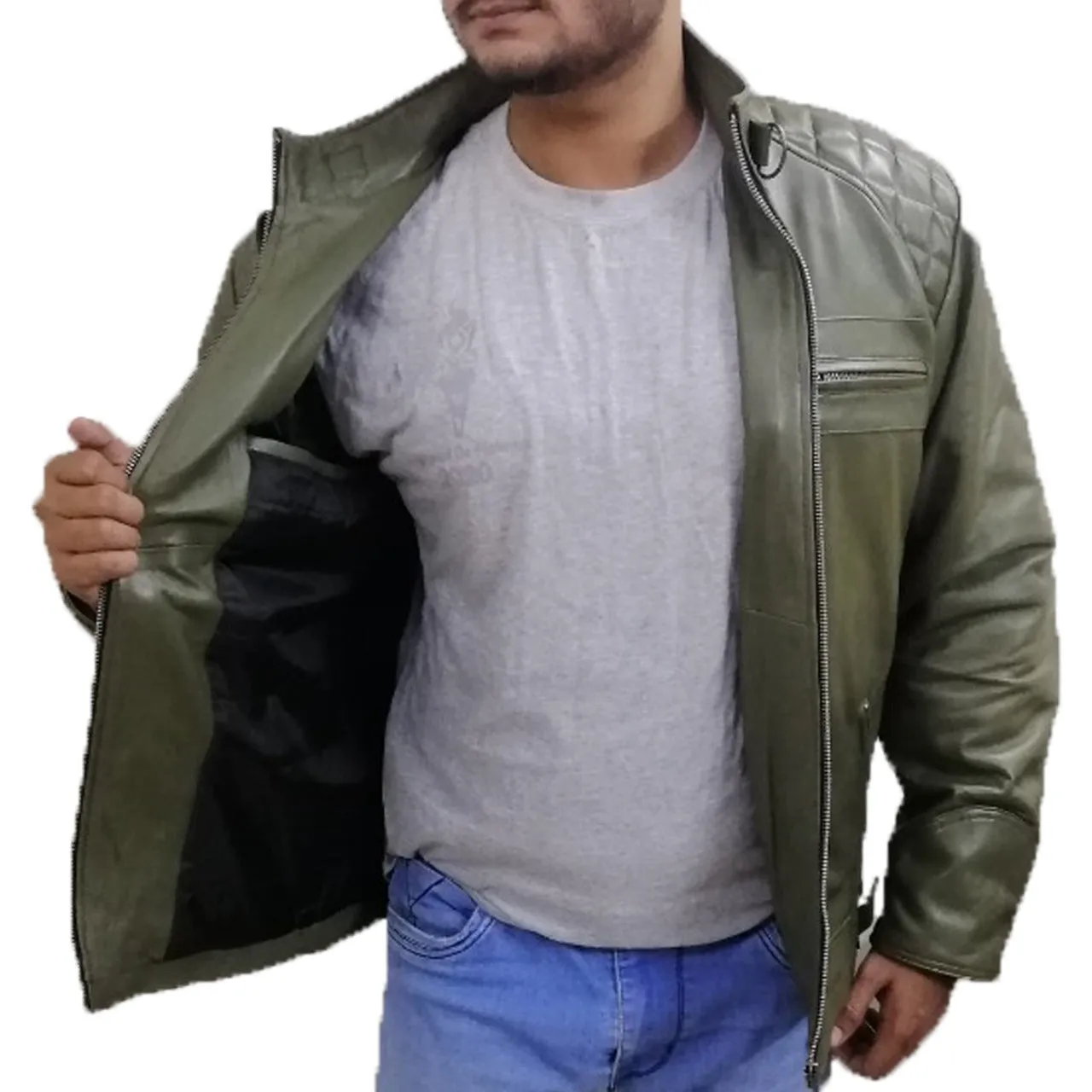 Quilted Green Leather Jacket