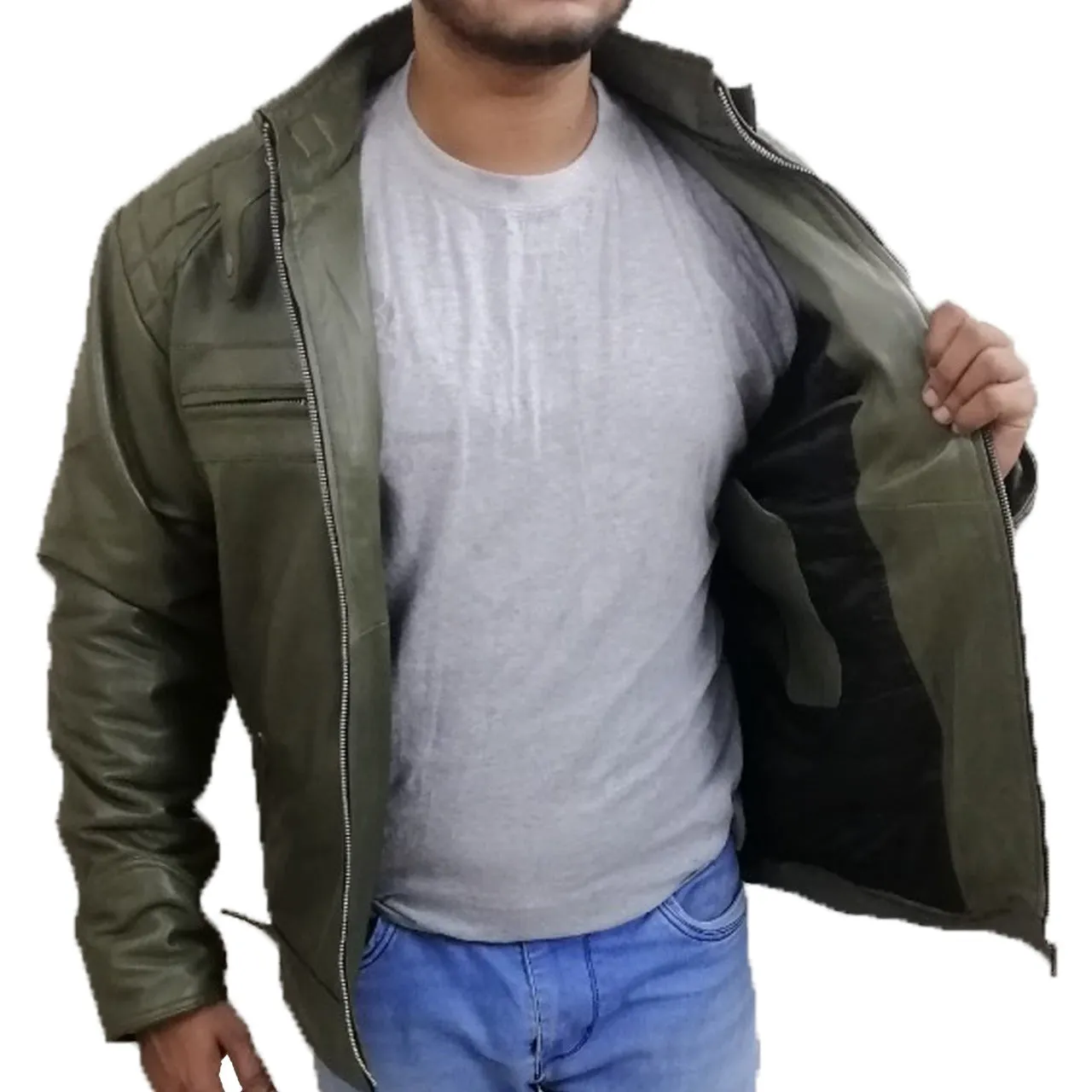 Quilted Green Leather Jacket