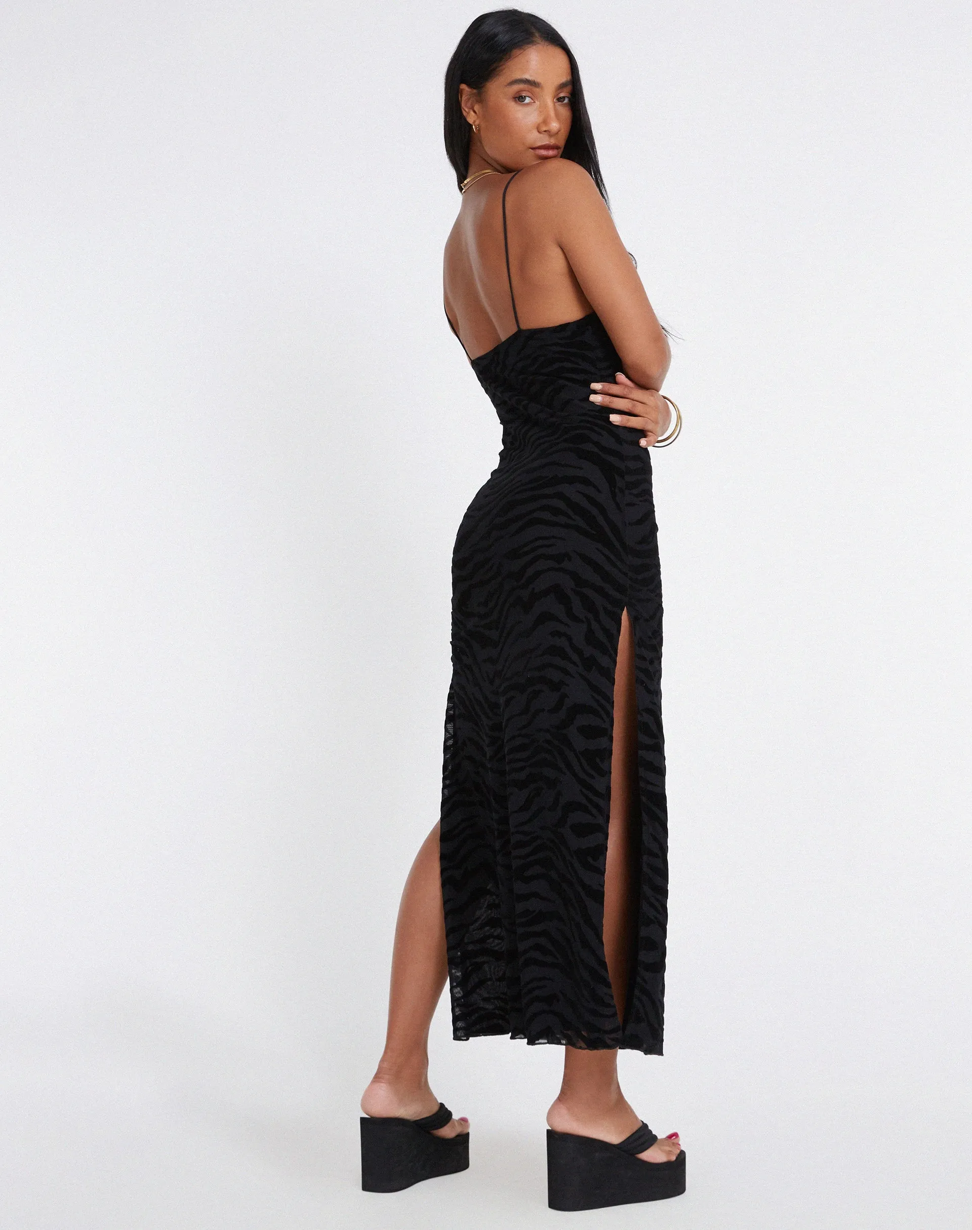 Rayuma Maxi Dress in Zebra Flock Black